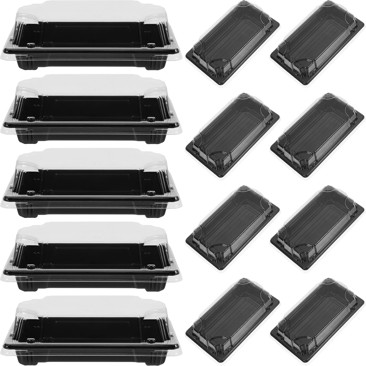 Disposable Sushi Trays Lids, Heat Resistant Take Out Boxes for Snacks and Leftovers, Thickened Fruit Cake Carry Out Containers (Black)
