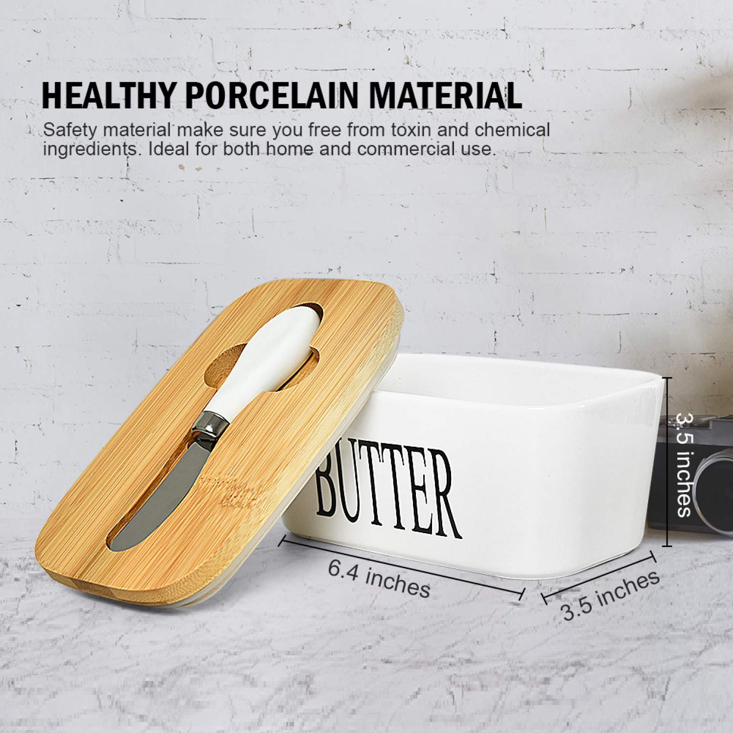 Gonioa Ceramic Butter Dish with Lid for Countertop (650 ML), Large