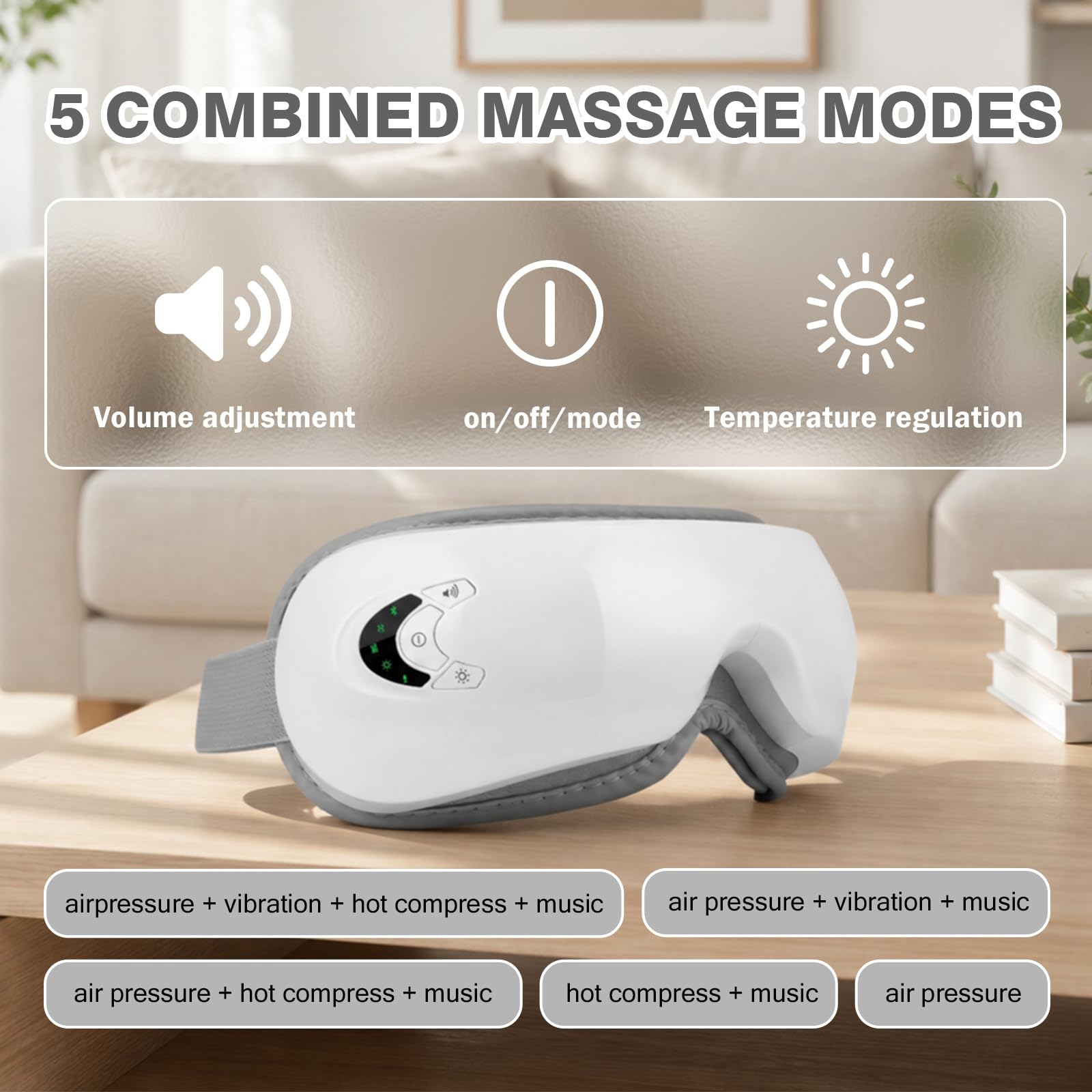 Masseur oculaire chauffant, compression air Bluetooth 5 modes | Vibration douce, pliable transportable, compresse chaude 38-42°C, masque yeux relaxant anti-fatigue