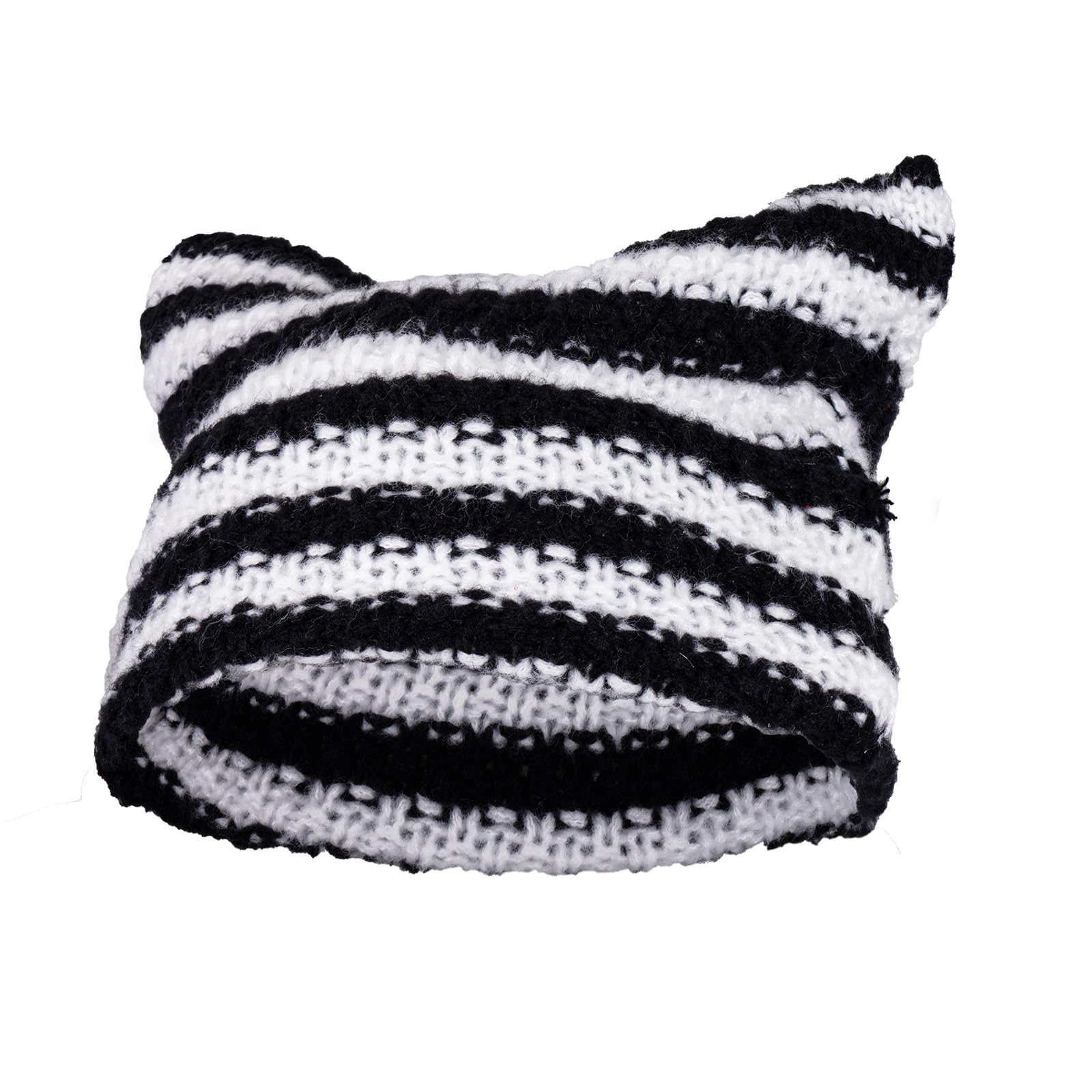 かぎ針編み 猫 耳 ビーニー 帽子 ストライプ ゴス ニット ストライプ 冬 暖かい キャップ メンズ レディース フェスティバル ホリデー クリスマス