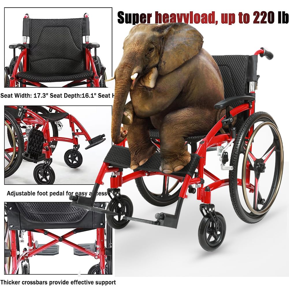 Sedia A Rotelle Dello Sport E Del Tempo Libero Per Adulti, Sedia A Rotelle Pieghevole Autoproprizzata Leggera, Sedia A Rotelle Da Viaggio Per Adulti E Anziani, 100 Kg/220 Libbre Carico