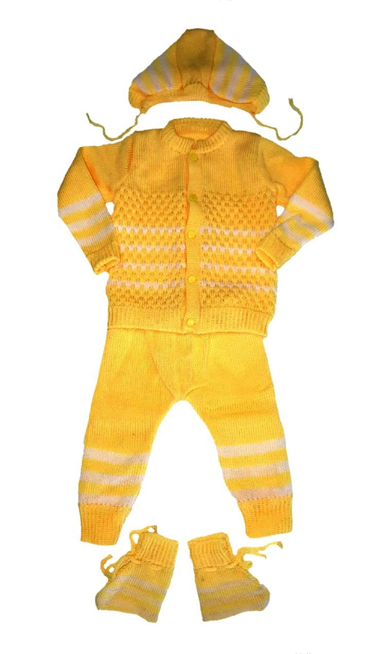 little PANDA Baby Boys & Baby Girls Woollen Round Neck Sweater Top, Bottom, Cap & Booties Set