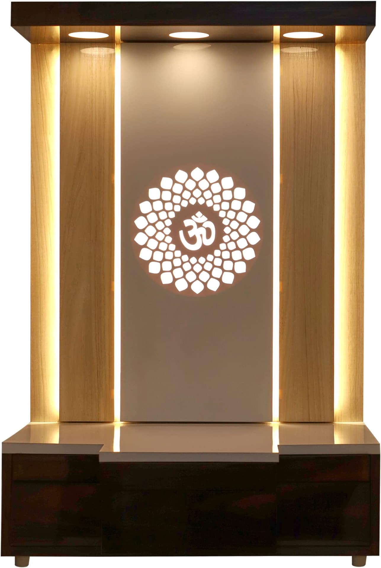 Modern White Wooden Temple with LED Light for Home & Office | Pooja Mandir (16X10X8)