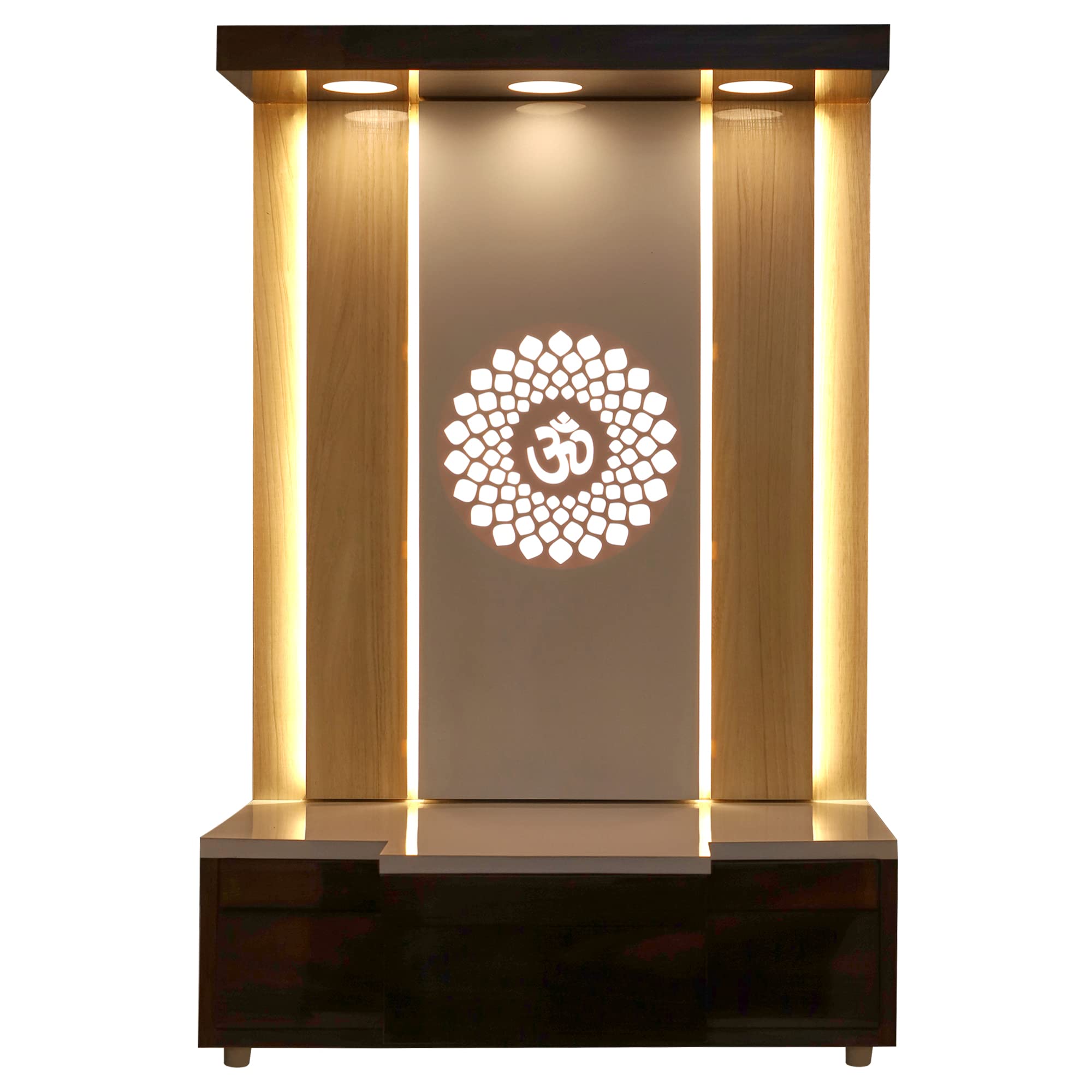 Devyom 木製テンプル ホワイト LEDライト 家庭やオフィス用 | 家庭の寺院 | Puja Mandir|壁掛け&テーブルトップ ホームマンディール(16X10X8)