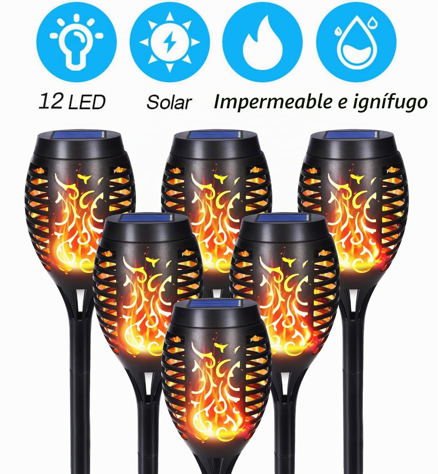 Lámparas solares para exteriores, antorchas solares para exteriores, 6 unidades de luz solar de llama, IP65 resistente al agua, iluminación solar para jardín, exterior, patio trasero, iluminación de