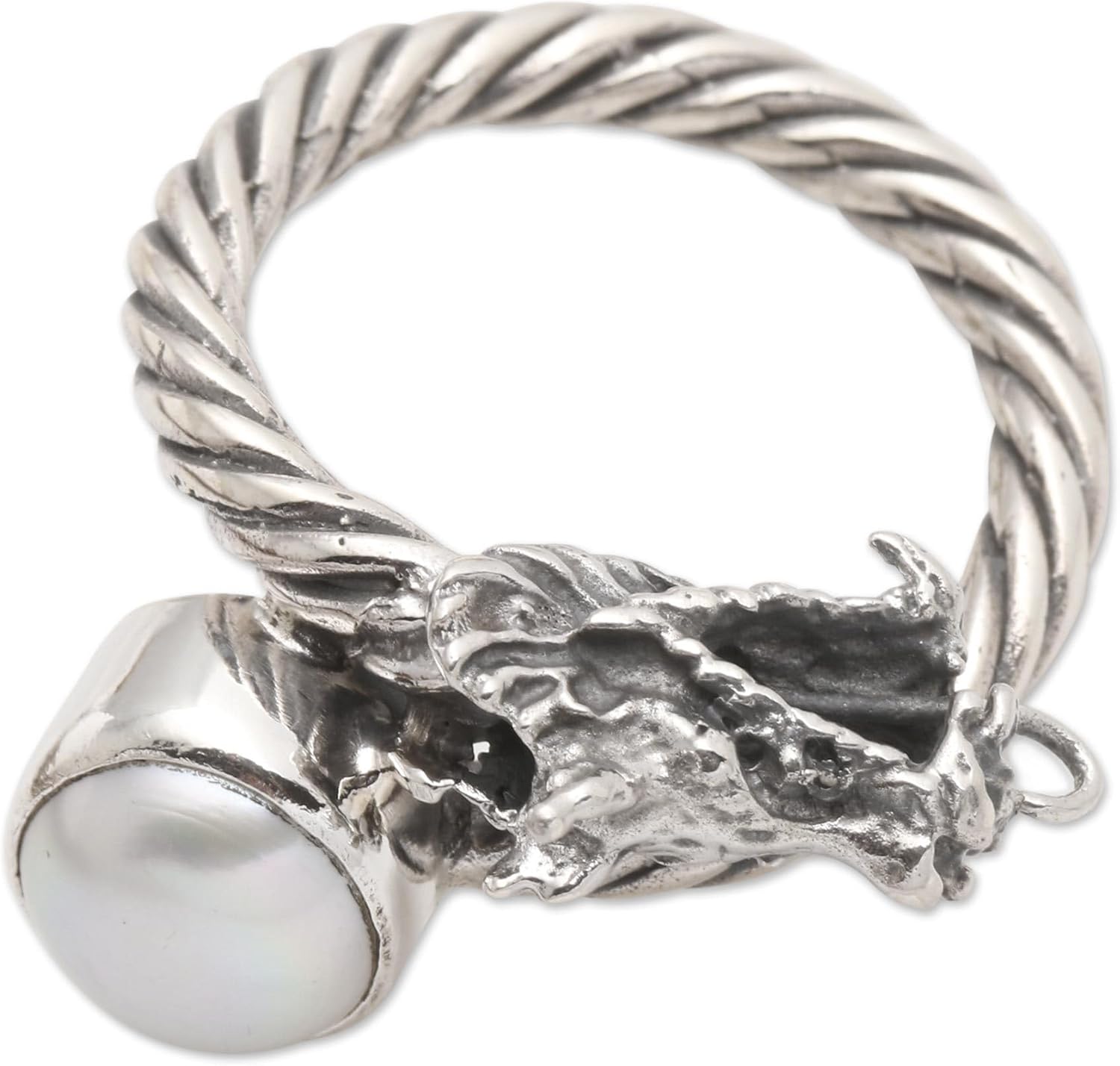 NOVICA Artisan Handmade Cultured Freshwater Pearl Cocktail Ring .925 Sterling Silver Serpent Single Stone Indonesia Animal Themed Birthstone Gemstone Dragon 'Naga Basuki'