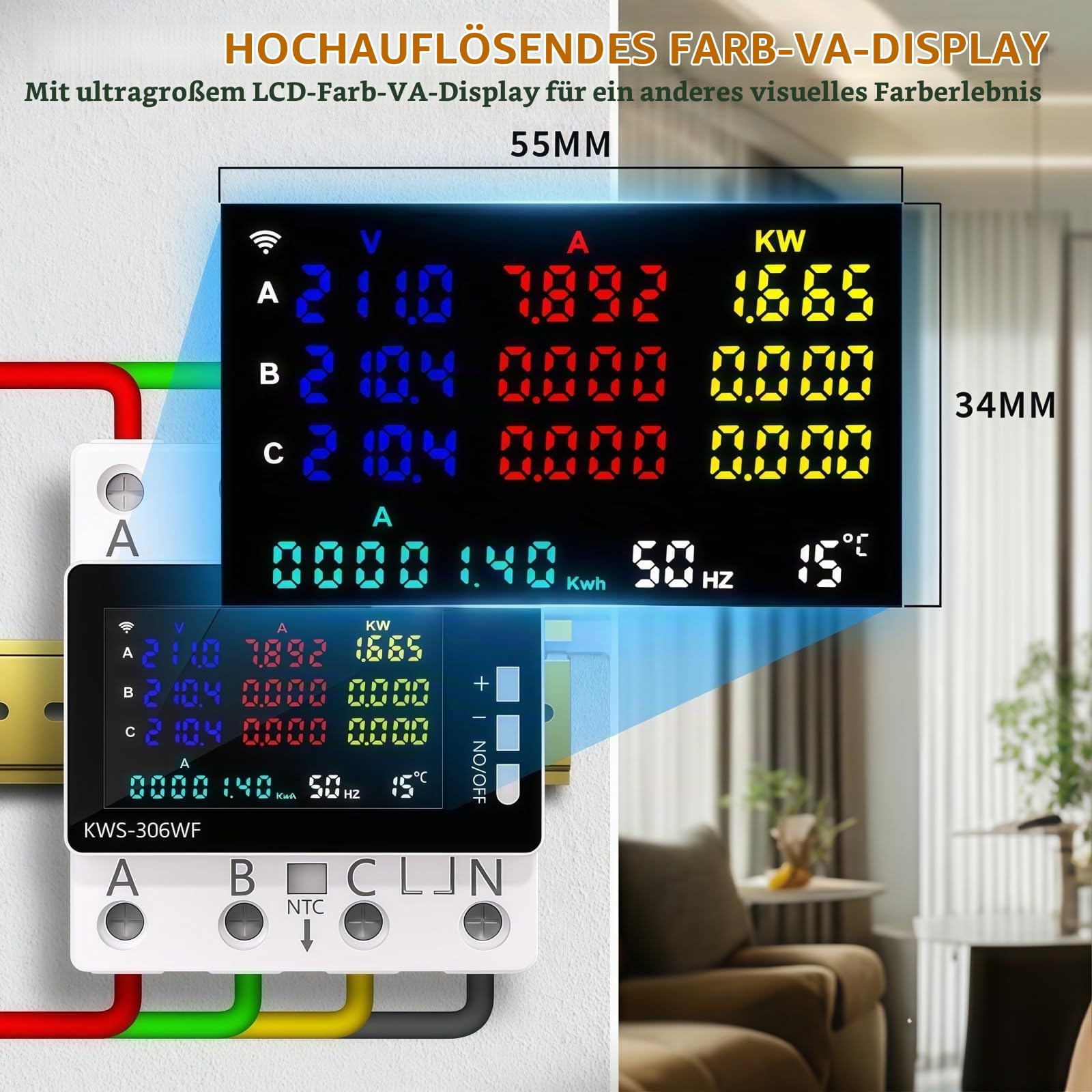 Stromzähler 3-Phasen 4-Draht, 9 in 1 Wlan Tuya Smart Meter mit LCD-Display, Digitaler Stromzähler DIN Hutschiene Drehstromzähler, Geeicht Drehstromzähler für Leistungsmesssystemen Eingesetzt
