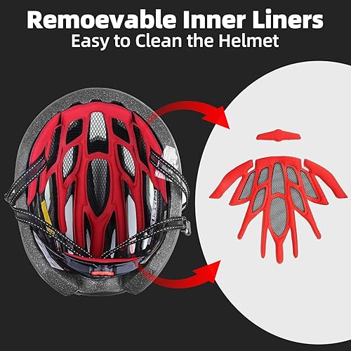 Miniatura 8 de Shinmax Casco de bicicleta, casco de bicicleta CPSCCPC para adultos, hombres y mujeres, con gafas magnéticas y luz trasera LED, casco de ciclismo