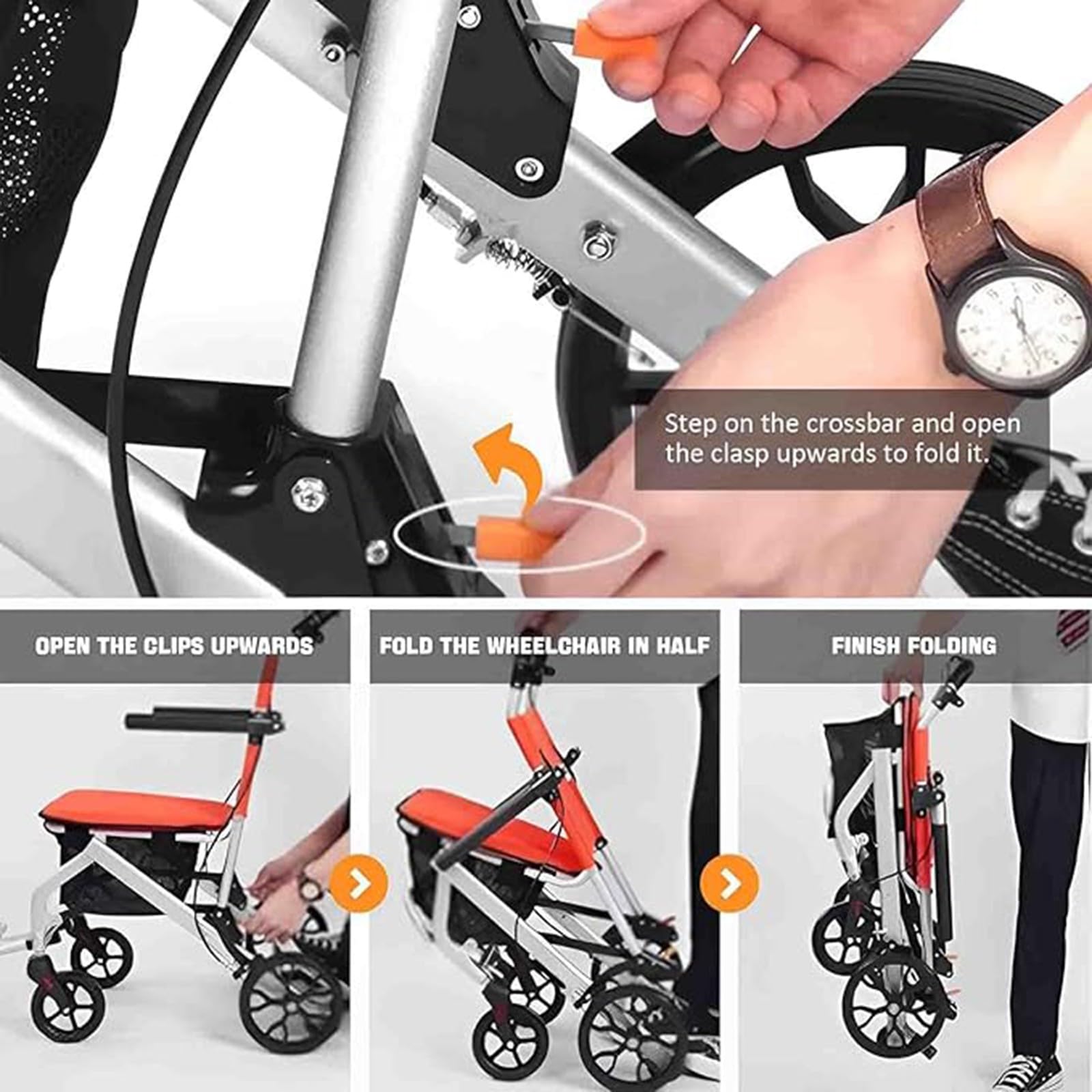 Rollstuhl Faltbar Leicht Mit Bremse Aluminium Ultra-Light Transport Rollstuhl Mit Aufbewahrungskorb Reise Rollstuhl Für Die Wohnung Und Unterwegs A