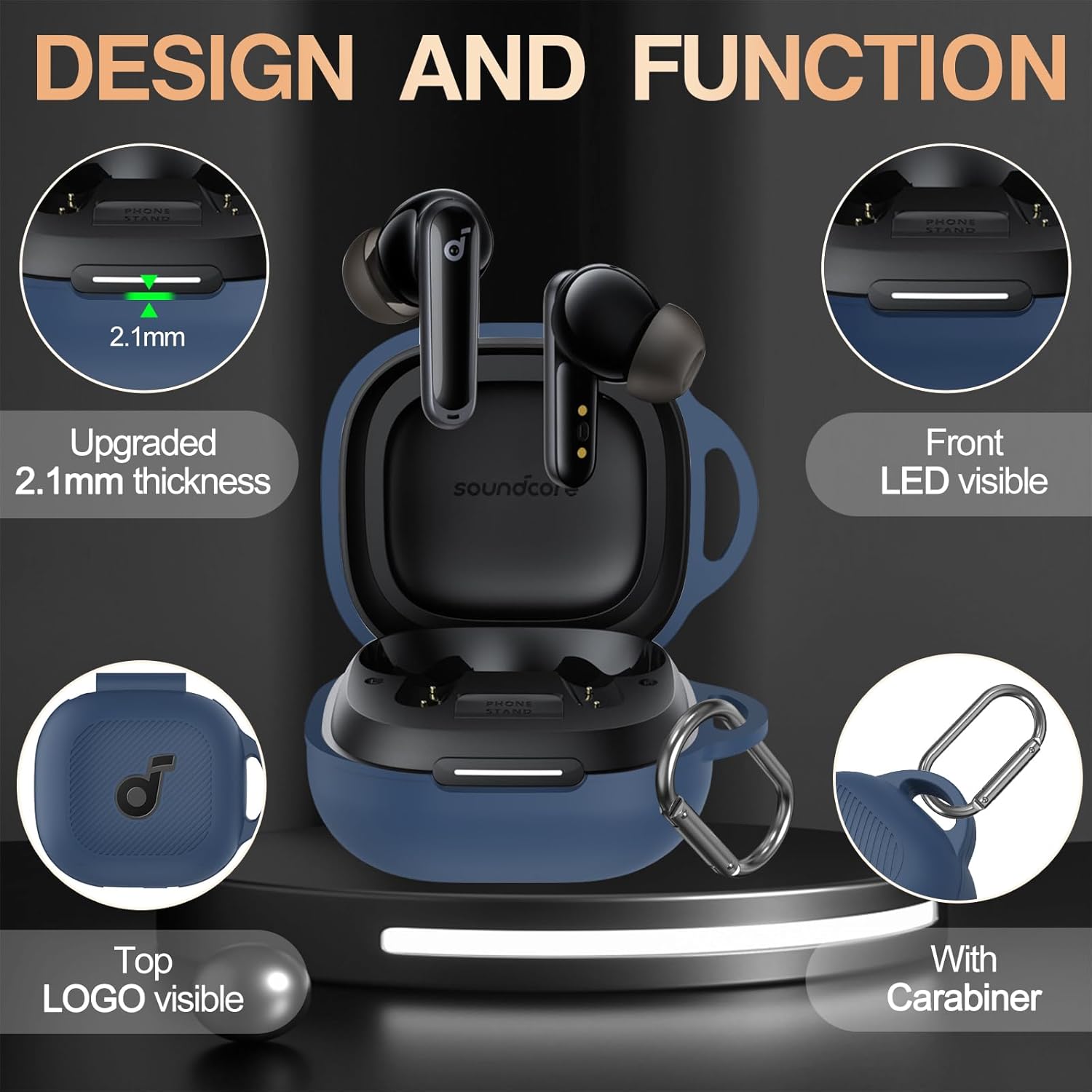 for Anker Soundcore P40i Case Cover, Soft Silicone Case for Soundcore P40i, Shockproof Protective Skin Cover for Anker P40i with Carabiner, Front LED&Logo Visible (Blue) - Image 5