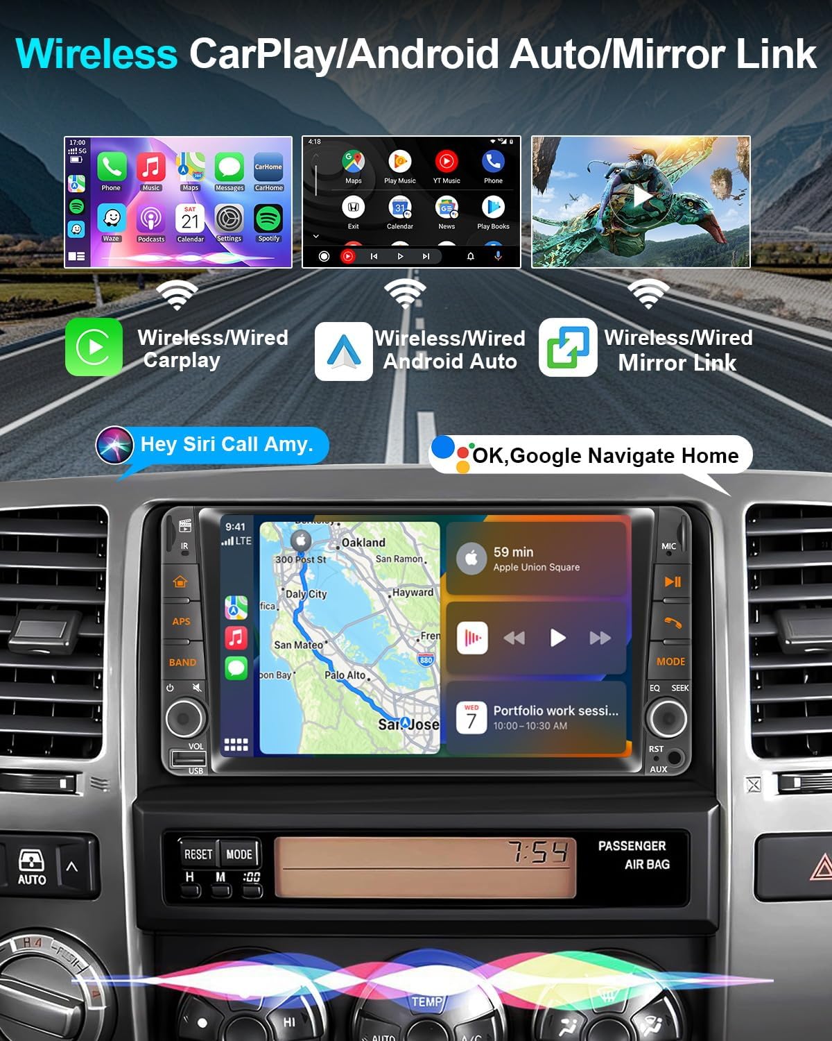 Plug & Play Car Radio Stereo for Toyota RAV4 2001-2005/4Runner 2003-2009/FJ Cruiser 2007-2020/Highlander 2000-2007 Scion xB 2003–2015/tC 2004–2016 W/CarPlay/Android Auto/Touch Screen/Bluetooth/AM/FM