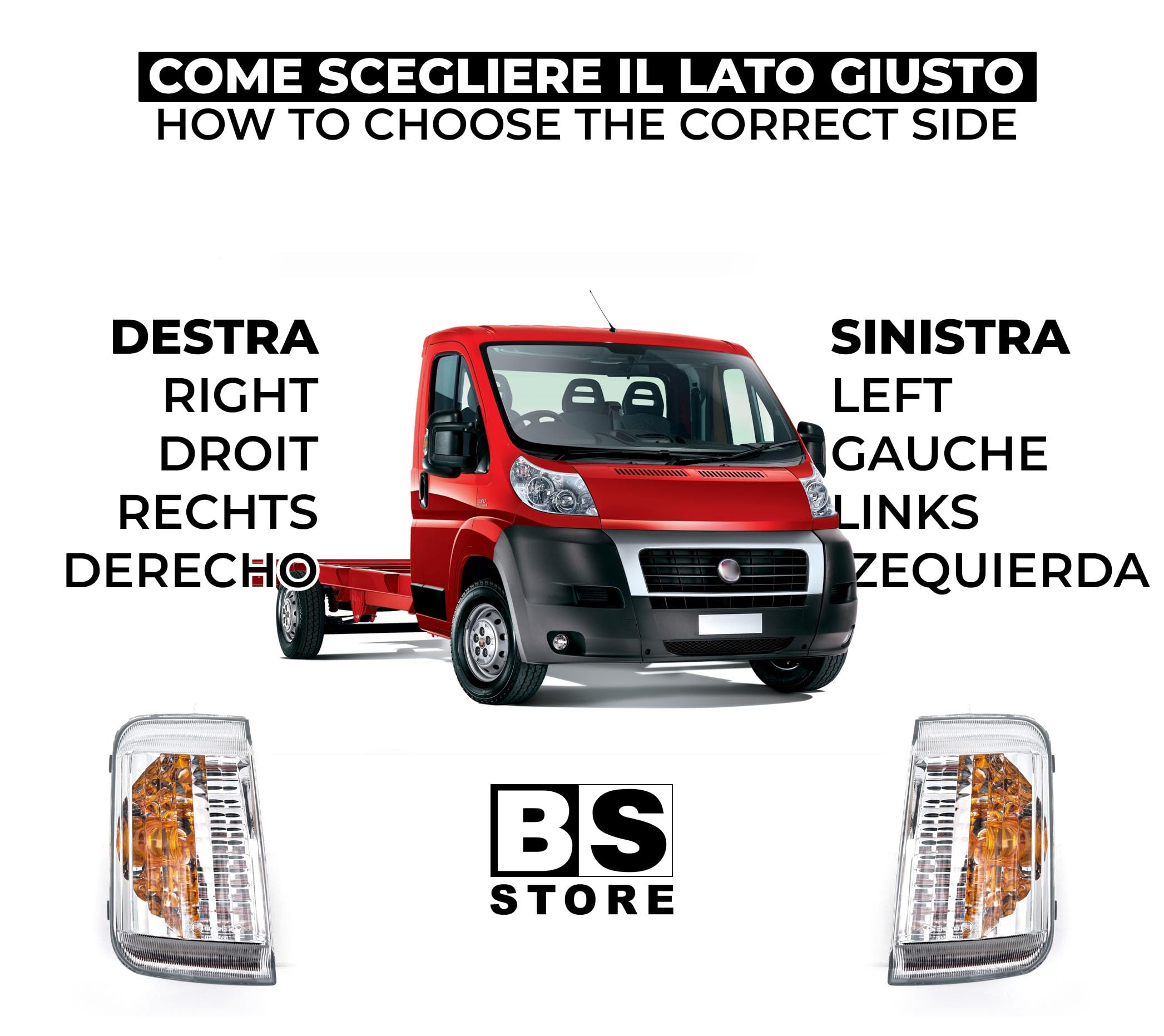 BSSTORE Freccia Laterale Indicatore di Direzione per DUCATO III, JUMPER II, BOXER dal 2006 | Bulbo Arancio (Sinistra - Lato Conducente)