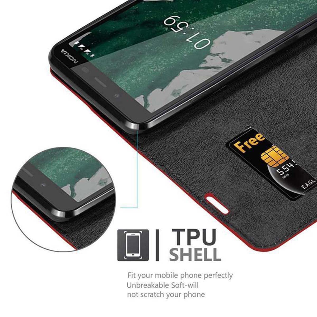 Coque Portefeuille Pour Nokia 1 (2017) - Style Pomme Rouge, Fermeture Magnétique, Stand Intégré, Porte-Cartes - Housse Protection Folio En Simili-Cuir