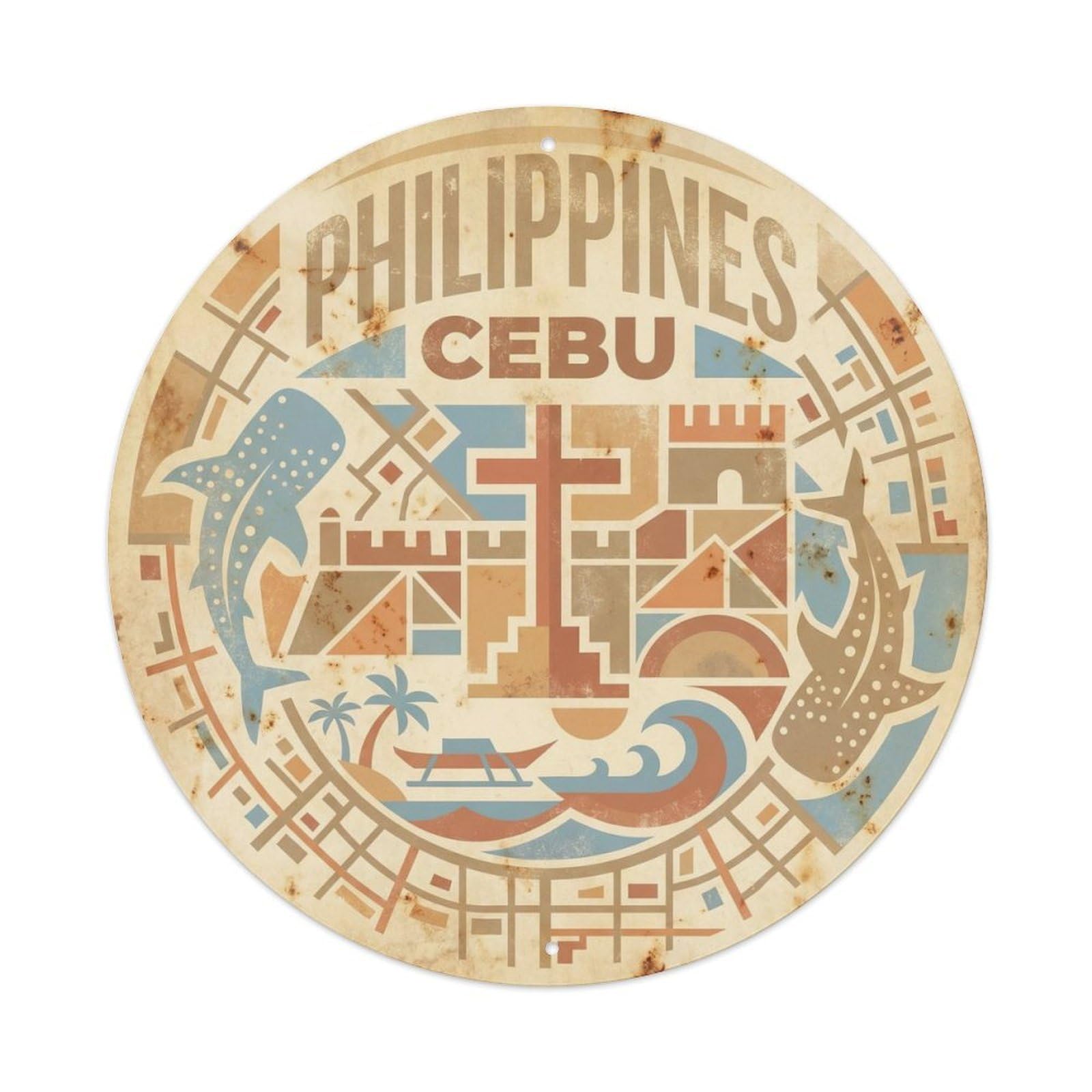 Cebu Philippines Tropical Island WPA Travel Metal Tin Sign