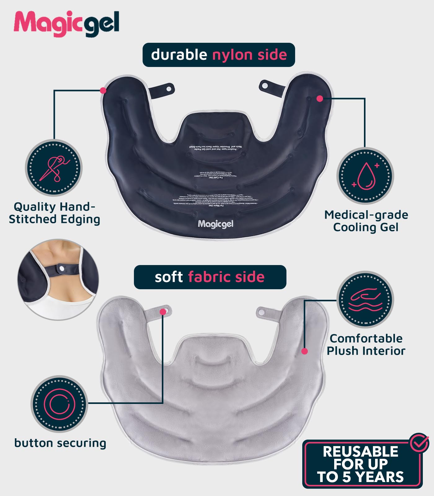 Magic Gel Impacco Freddo Collo e Spalle, Gel Riutilizzabile, Sollievo Dolore Cervicale, Fascia Flessibile per Recupero Infortuni e Terapia Muscolare - Piccolo