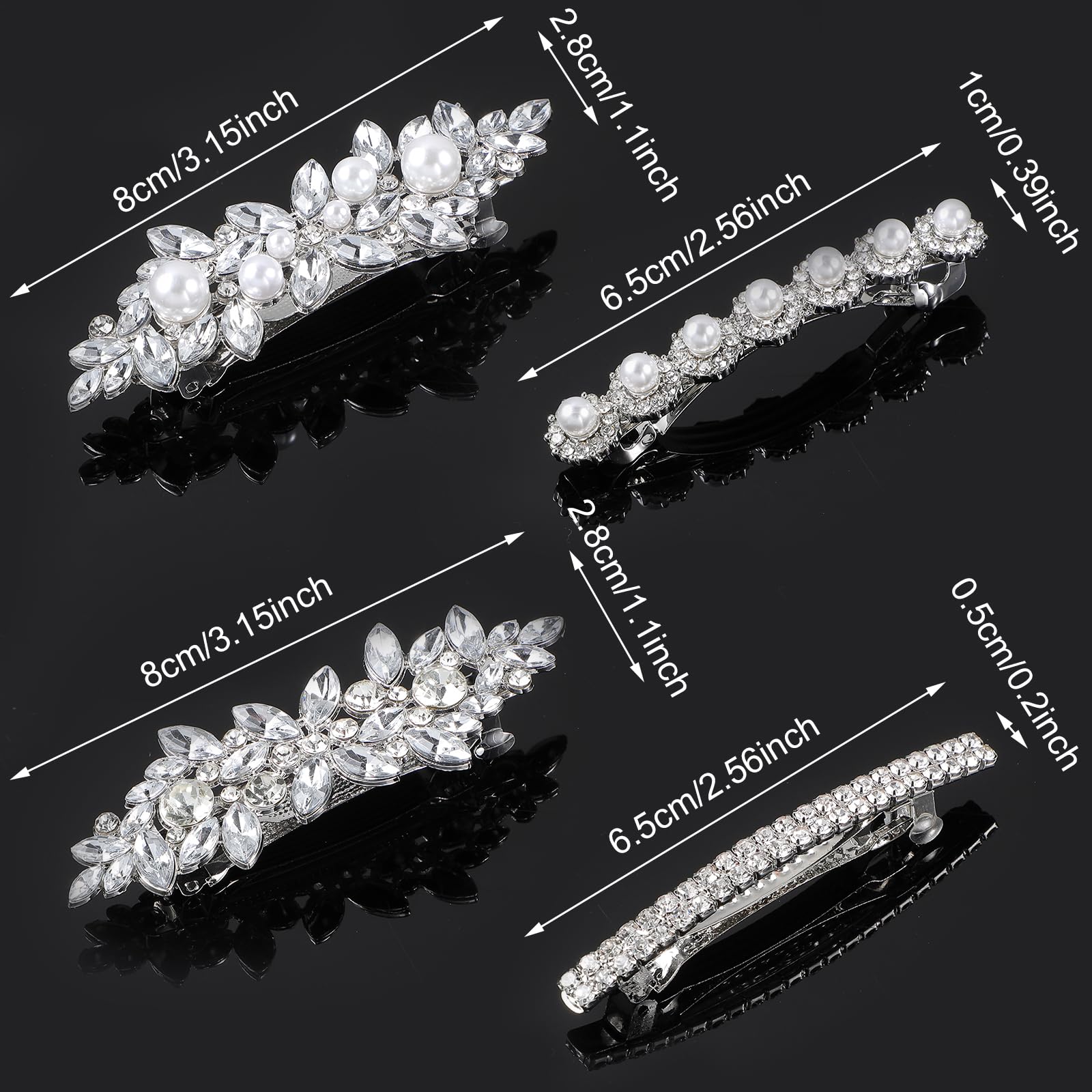 Nogeqi 4PCS Sparkly Rhinestone Hair Clips for Women Metal Rectangular Spring Hair Barrettes - Image 3