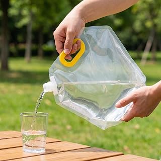 Kraptick Portable Collapsible Water Storage Tank 5L Water Container with Handle and Leak-Proof Screw Cap, Reusable Foldable Drinking Water Carrier Bag for Camping & Emergency Use (Transparent)