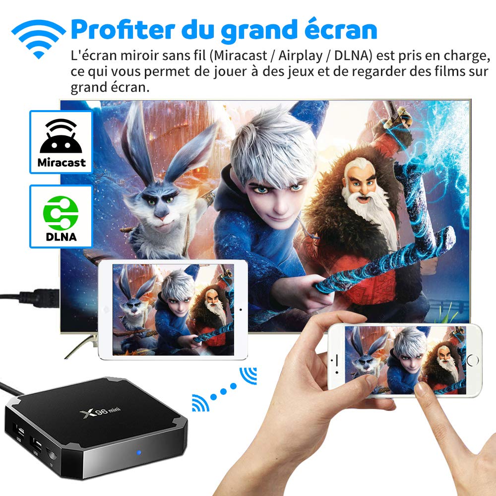 X96Mini Lecteur Multimédia de Diffusion en Continu Android 9.0/4K TV Box avec Amlogic S905W Quad-Core Chipset, 2Go RAM+16Go eMMC,avec WiFi et LAN100M (2GB+16GB)