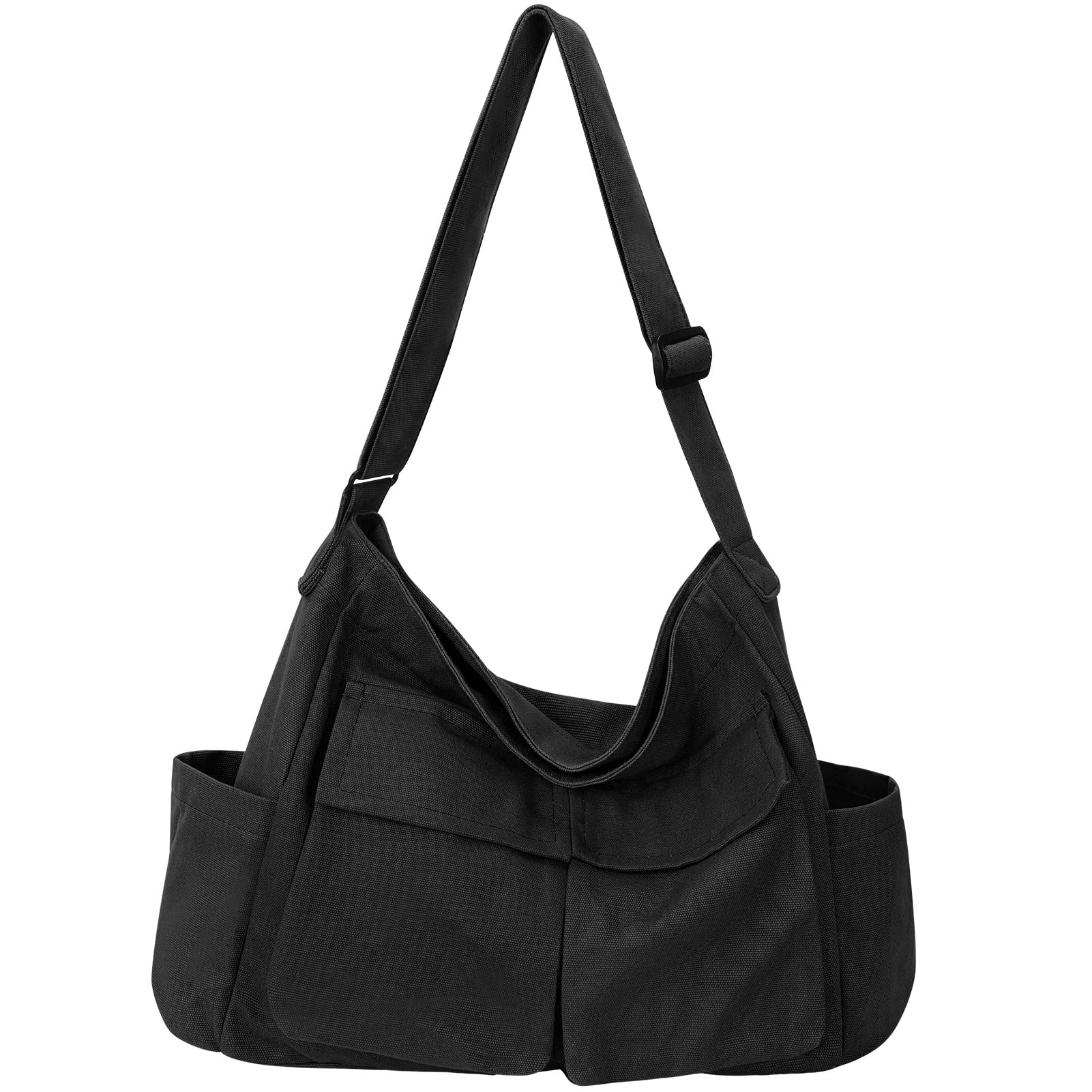 Canvas Messenger Bag Hobo Shoulder Bag Crossbody Bag with Multiple Pockets Large Tote Bag Handbag for Women Men