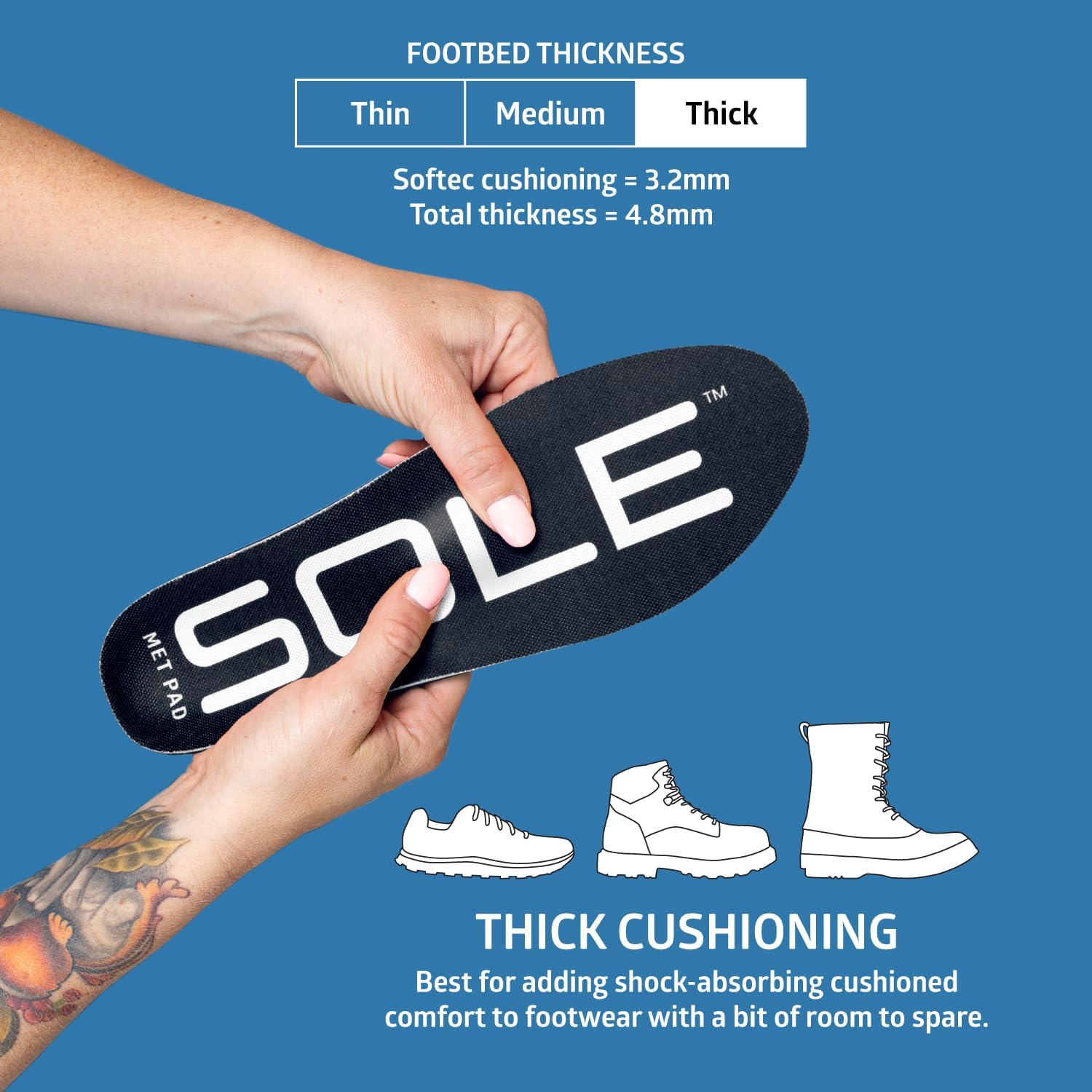SOLE Active Thick Insoles - Custom Moldable Orthotic Support for Any Arch Type, Plantar Fasciitis Relief - Multiple Sizes - Image 3