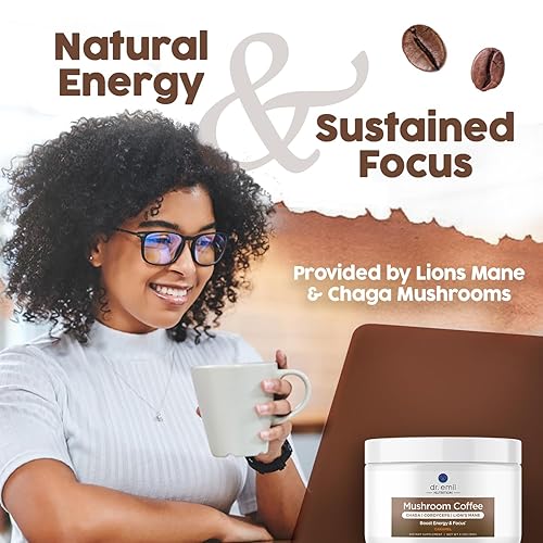 Miniatura 3 de Dr. Emil - Café de hongos para concentración y energía, café instantáneo con melena de león, chaga y cordyceps - Delicioso sabor a caramelo y