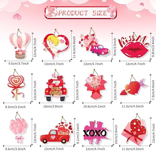 Miniatura 2 de Fineder Kit de decoración de remolinos colgantes de San Valentín, 12 piezas, papel de aluminio, decoración de techo para San Valentín, boda, fiesta