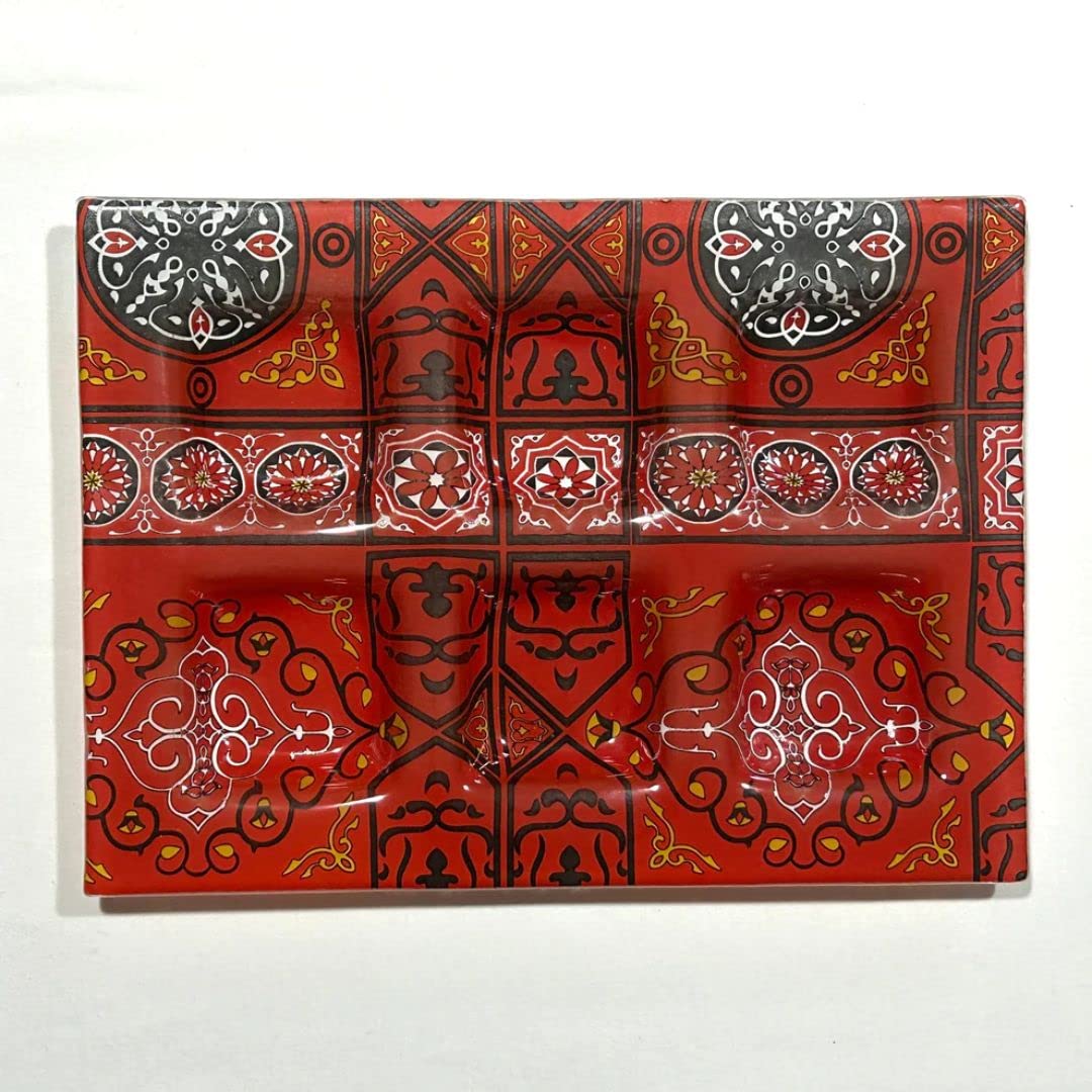 Home Paradise Red Khayamiya Rectangular Serving Plate with 6 Compartments, Arabic Calligraphy, Handmade Serving Platter for Dining Table or Serving Area, Islamic Traditions Décor, 29 x 20 cm