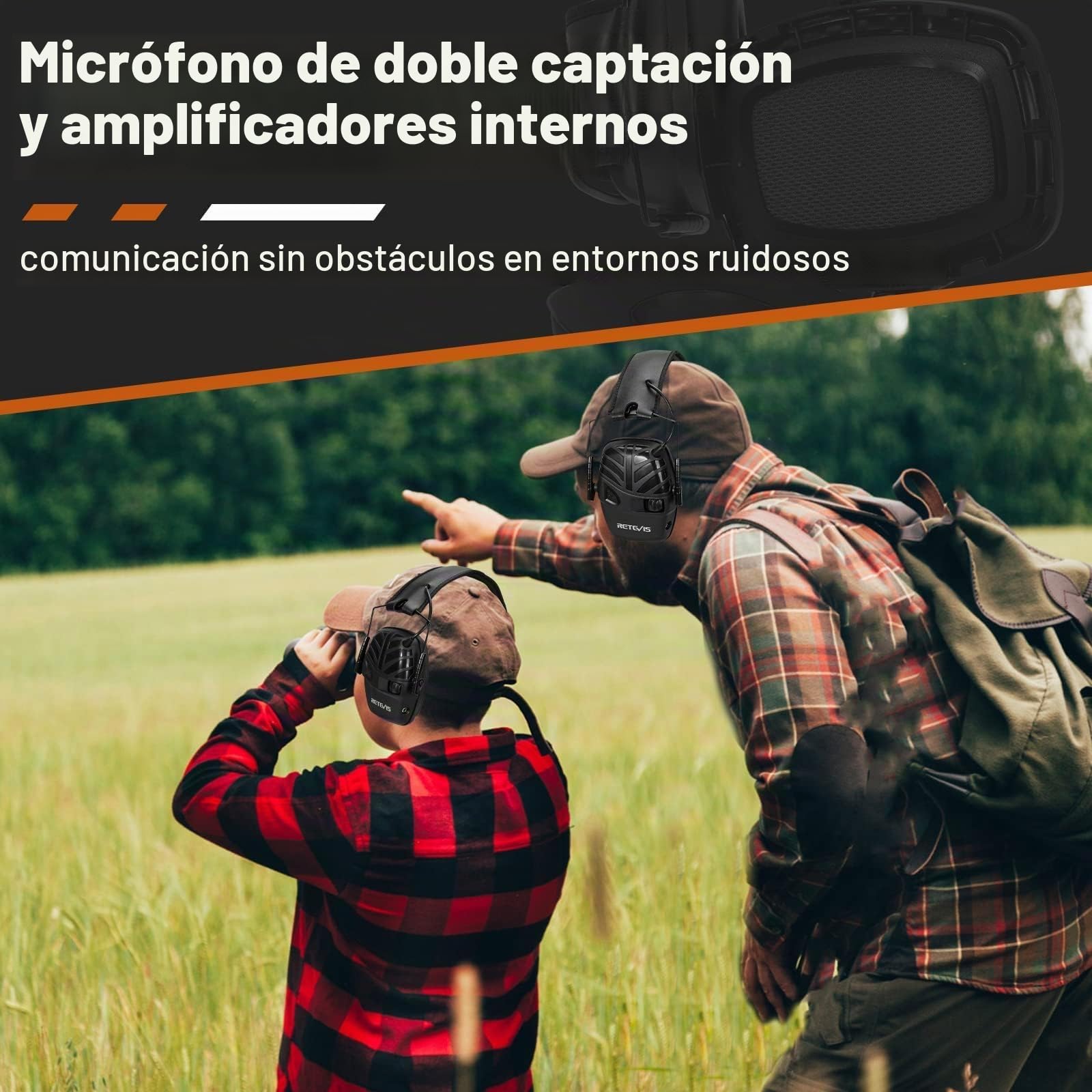 Retevis Cascos Electronicos Tiro, Entrada de Audio AUX, Micrófono de Doble Captación, Protector Auditivo Plegable para Tiro, Caza, Cortacésped, Sierra de Cadena, Maquinaria Pesada (1 Paquete, Negro)