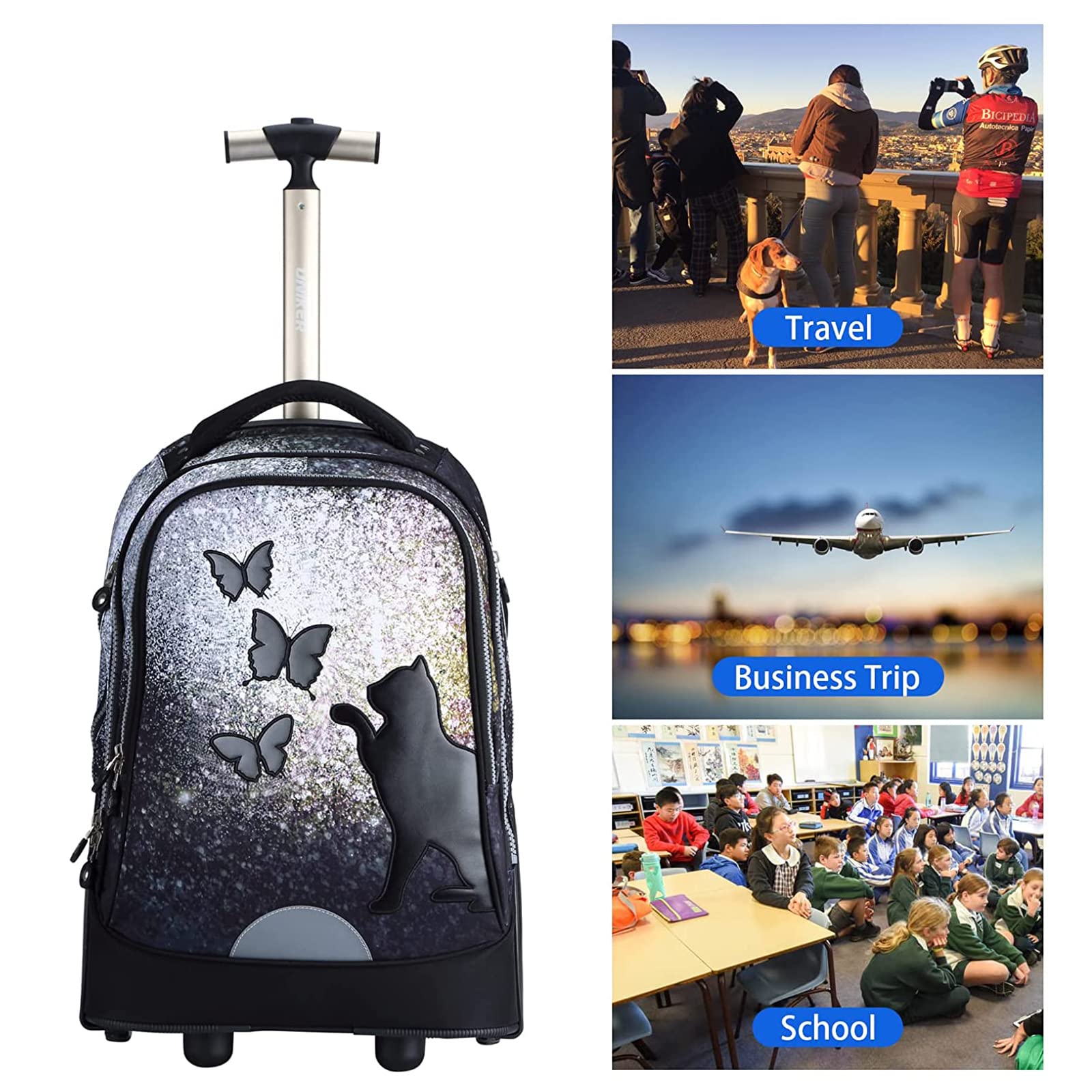 Rollen-Laptoptasche für 14-Zoll-Laptops, Rollen-Büchertasche für Jugendliche, Rollen-Reisetaschen, Koffer und Aktentasche mit Rollen