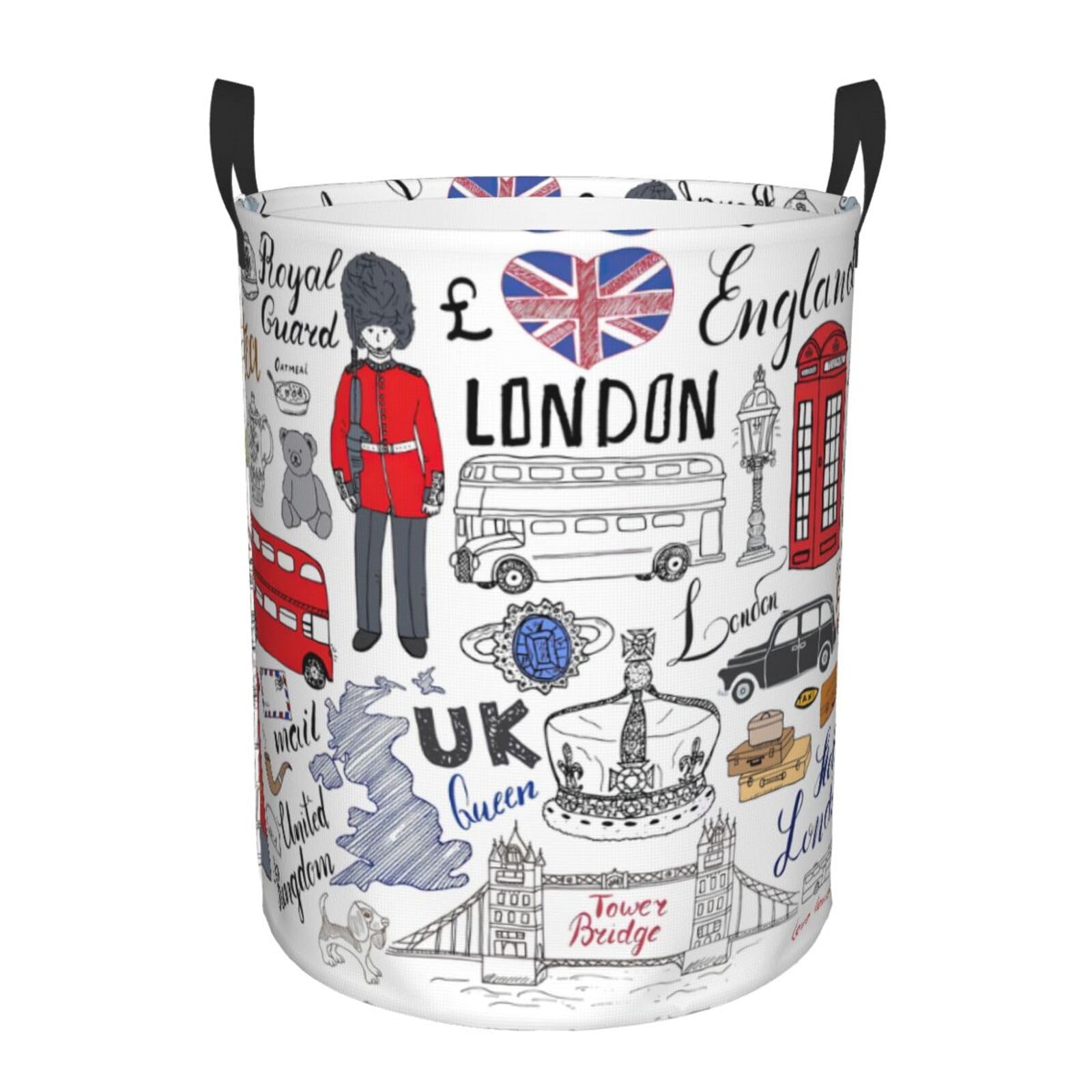S Collapsible Round I Love London Print Laundry Hamper