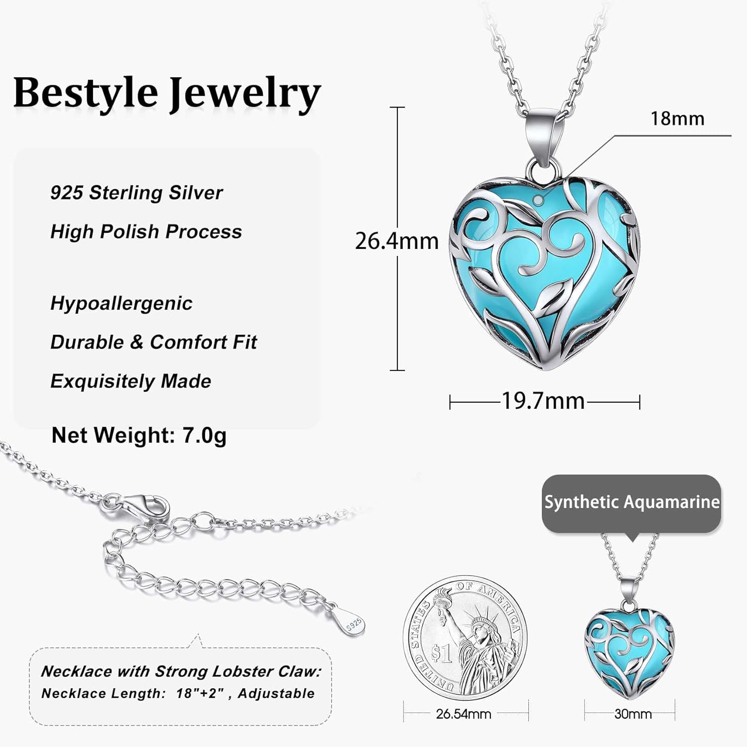 Bestyle Tree of Life Wrapped Healing Crystal Necklaces 12 Month Birthstone Pendant for Women, Crescent/Heart Gemstone Jewelry, Vintage Birthday Gifts/Energy Gift - Image 7