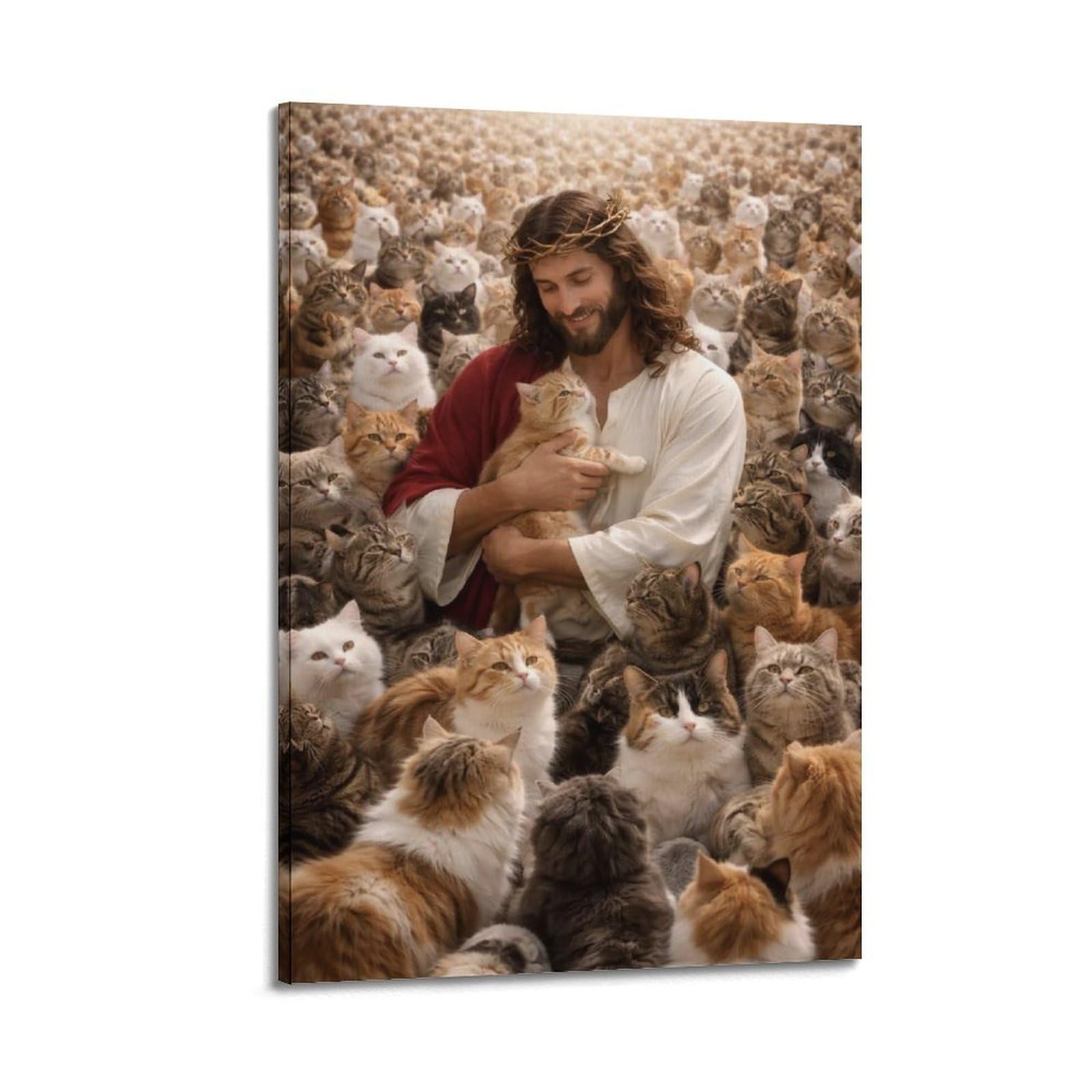 OKAHYS Jesus & Cats Animal Artwork Poster Decorative Painting Canvas Wall Artworks Picture 20x30inch(50x75cm)