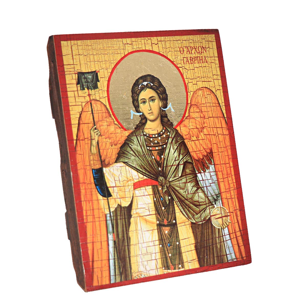 NKlaus Archangel Gabriel, Christian wood icon sealed 16x12,5cm handmade 37037