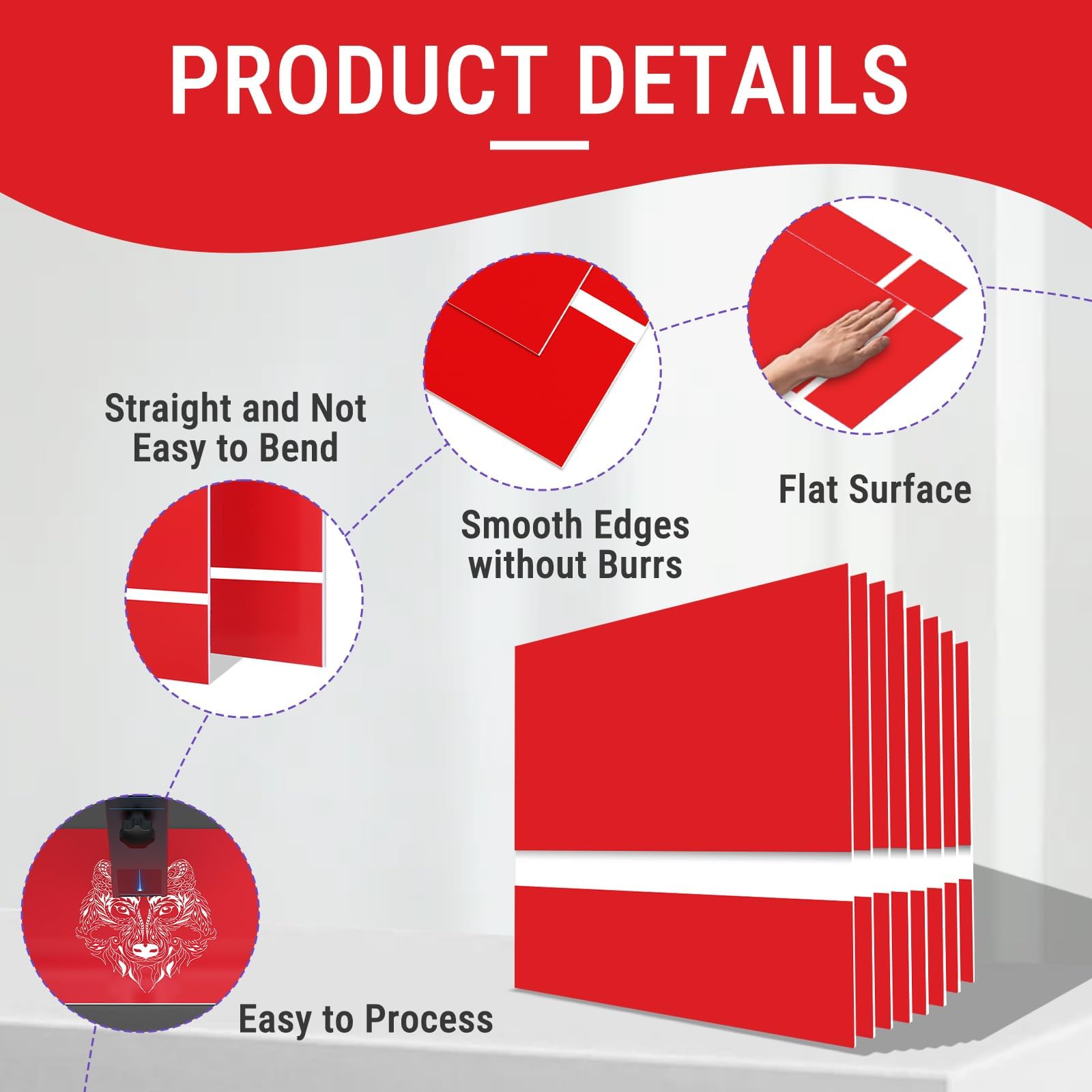 Set di 8 piastre in plastica ABS per incisione laser, 30 × 30 cm, 1,3 mm, a doppio strato, per targhette, cartelli, loghi e progetti fai da te (rosso su bianco)