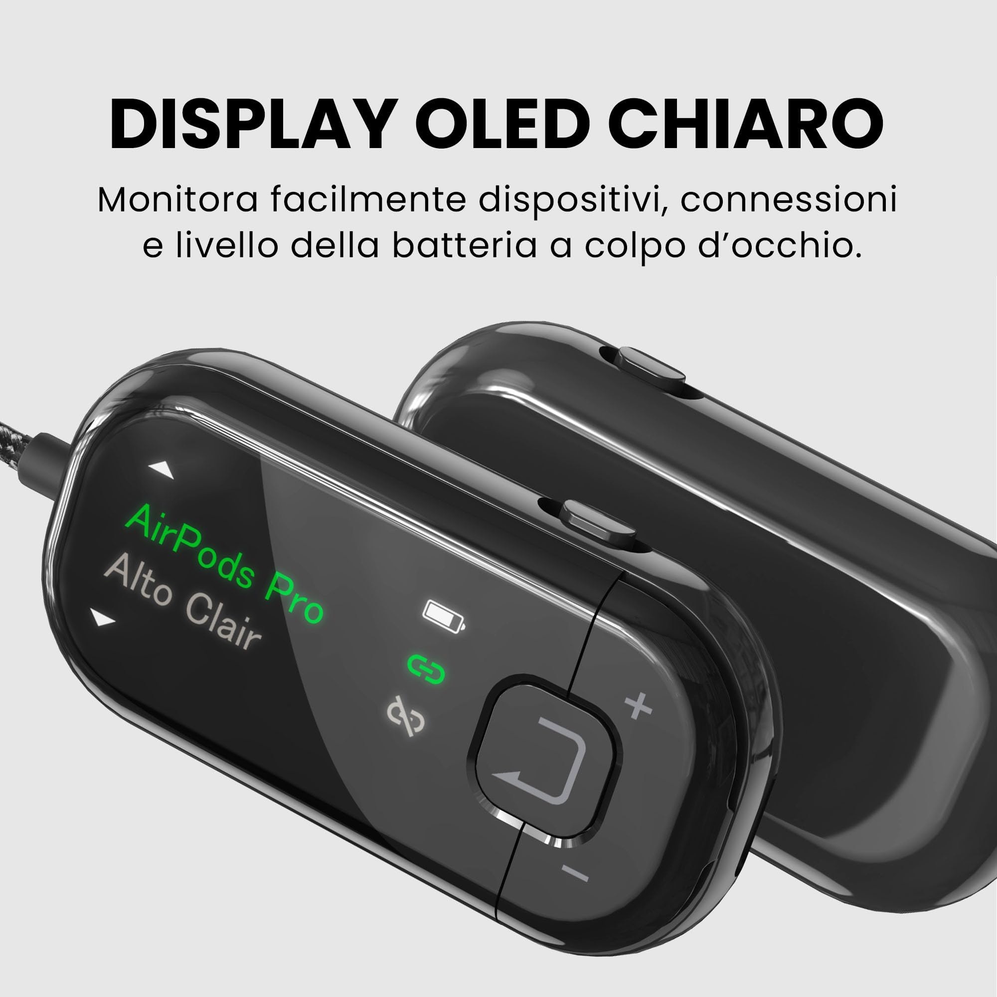 Avantree Voyager – Adattatore Bluetooth 5.4 Per Aereo Con Schermo OLED Per Cuffie E AirPods, Chipset Qualcomm, aptX Adaptive, Supporto Auracast, Trasmettitore Audio Wireless AUX 3,5 mm Per Viaggi