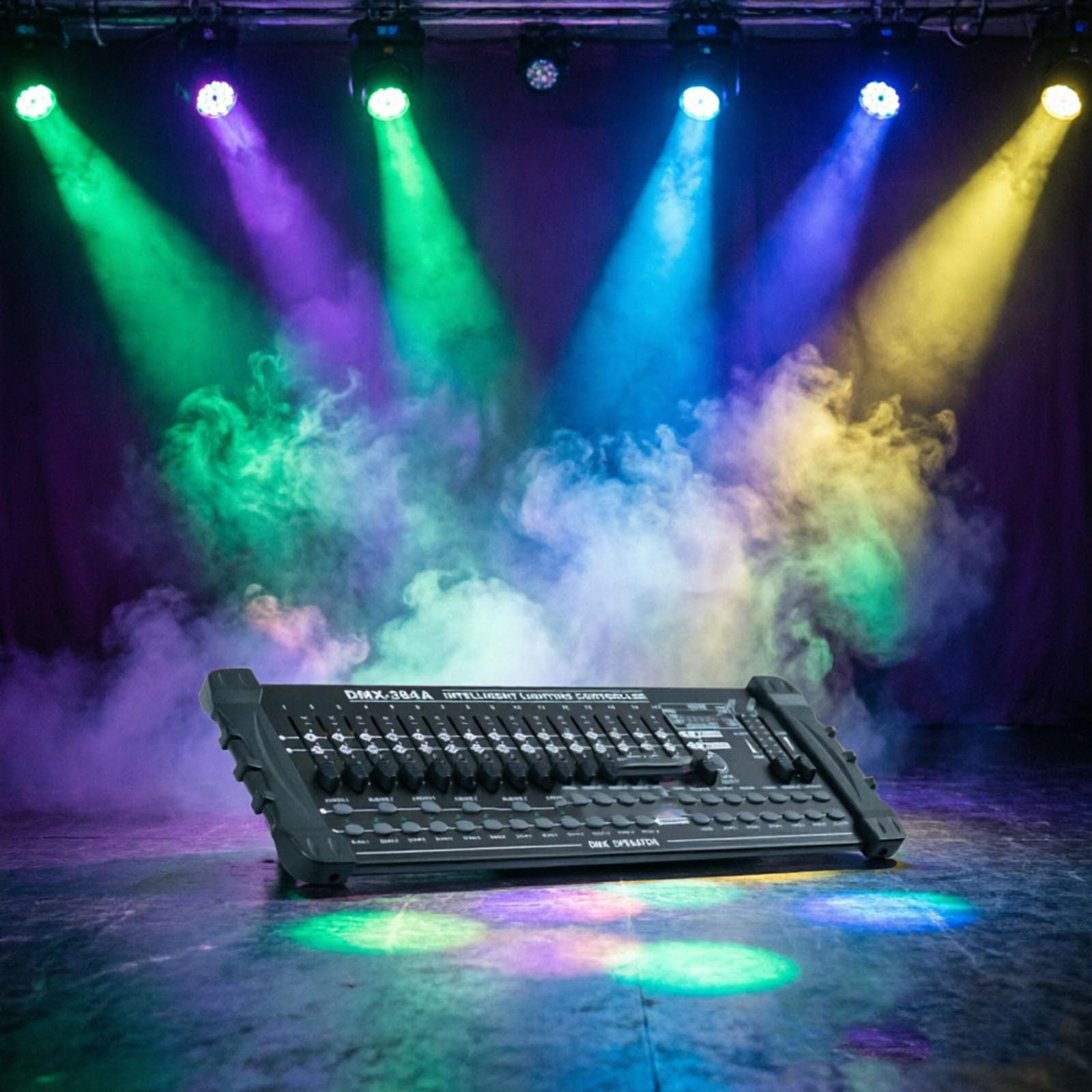 Dmx512 Bühnenlichtsteuerung, 384-kanal-minikonsole, Eingebauter Mikrofonkopf, 4-stellige Digitalanzeige, Lichtsteuerung Für Djs, Clubs, Bühnenshows, Partys