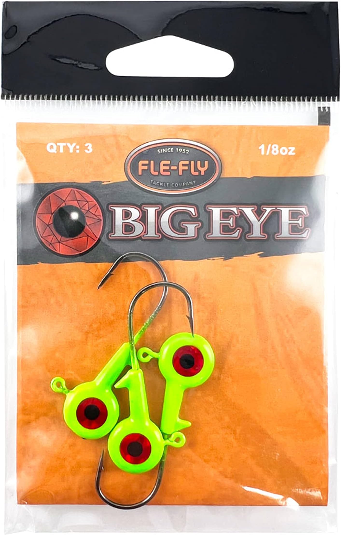 Big Eye Jig Heads (3 Pack) UV Coated with Holographic Eyes, Lazer Sharp Black Nickle American Made Hooks