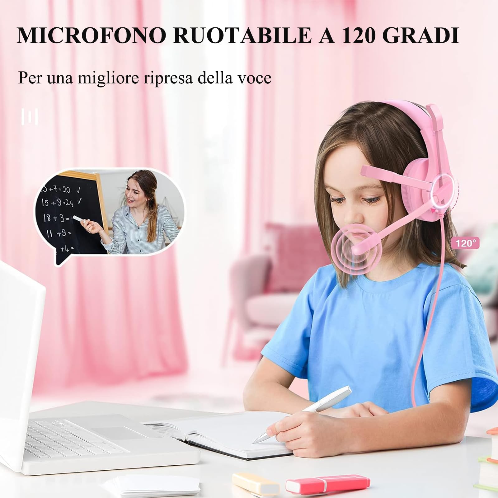 BlueFire Cuffie con Microfono per Bambini, 3.5mm Bass Stereo Cuffie da Gaming per PC/ PS4/ Xbox One/Xbox One S/Xbox One X/ PS4 Slim / S4 PRO (Rosa)