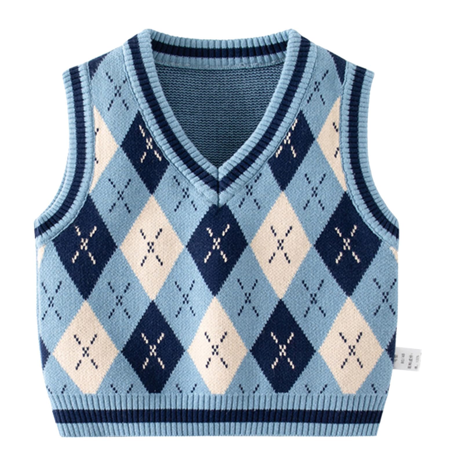 dPois Niño Jersey sin Mangas de Punto de Algodón Cuello en V Pico Chaleco Uniforme Escolar Suéter Azul Ropa de Primavera y otoño