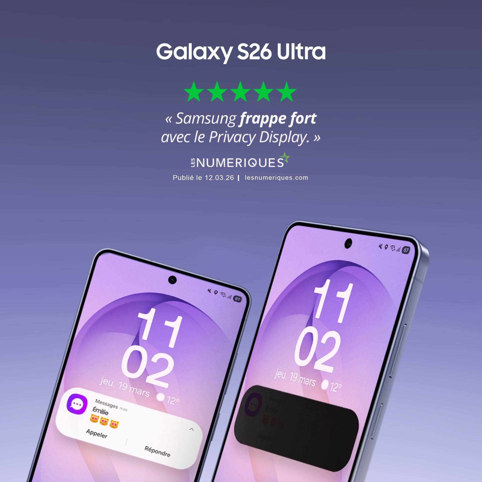 Samsung Galaxy S26 Ultra, Smartphone Android 5G avec Galaxy AI, 256 Go, Chargeur Secteur Rapide 25W Inclus, Smartphone déverrouillé, Violet, Version FR