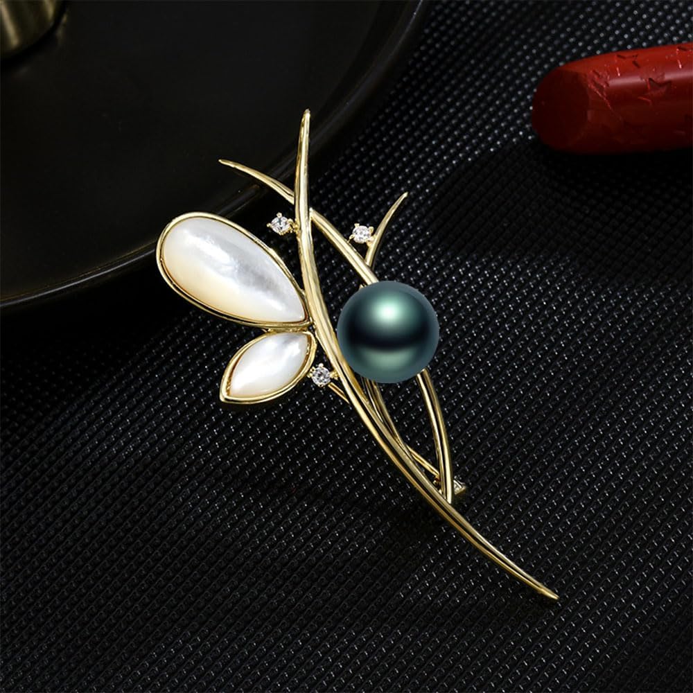 Black Tahiti Pearl Brooch Broches Jewelry For Women Fashion Christmas Gifts Wife Mom Girlfriend, Anniversary Birthday Fine Jewelry Gifts for Her