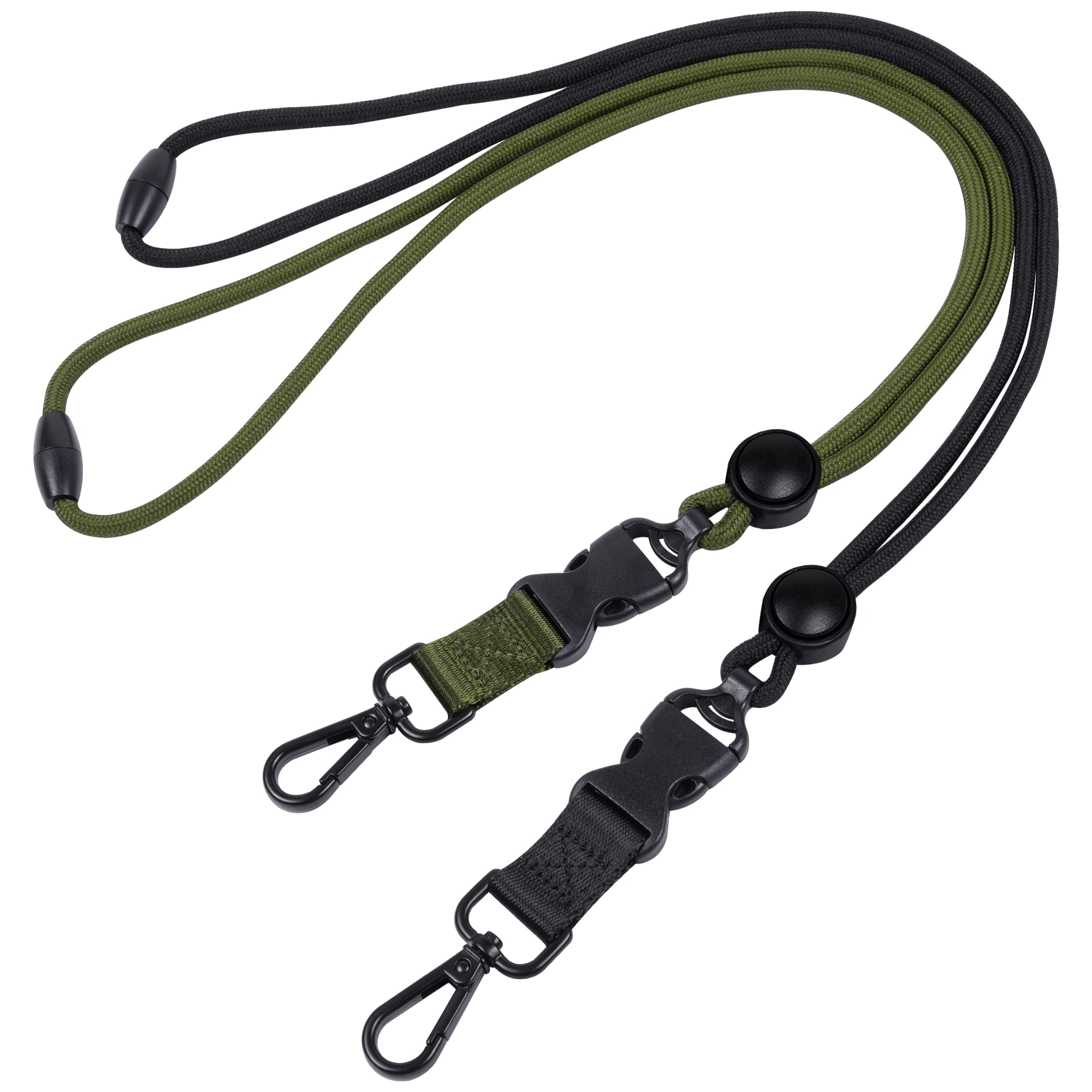 Masper 2 Pack Black & Olive Green Heavy Duty Safety Breakaway Lanyard with Round Adjustment Slider, Detachable Buckle and Metal Snap Swivel Hook, 23 inch Durable Round Cord, Great for Keys ID Holders