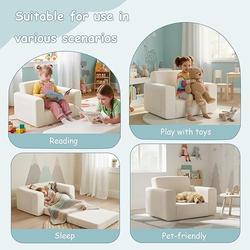 Miniatura 4 de Tiita Sofá para niños, silla infantil 2 en 1, sofá convertible para niños a tumbona, silla abatible para niños, sillas con reposabrazos para niños