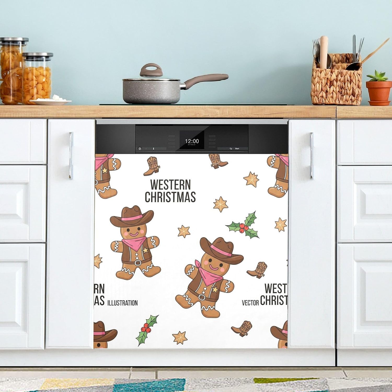 QUGRL Western Christmas Gingerbread Dishwasher Magnet Cover Front Door Decorative Refrigerator Covers Magnetic Sheet Sticker Wash Machine Fridge Panel Decal for Kitchen Appliance 23x26 in