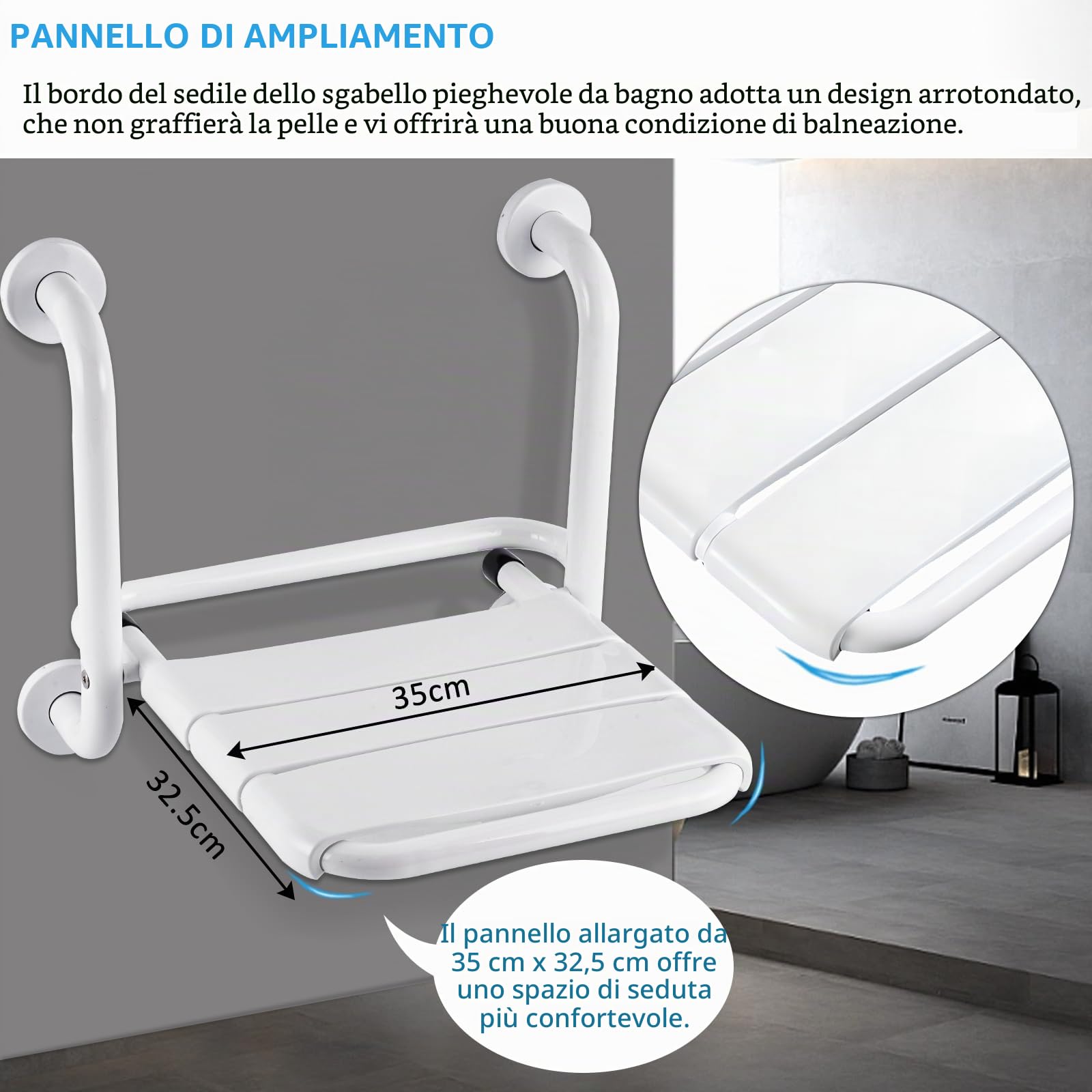 YUCHENGTECH Sedile per Doccia Pieghevole da Muro con Piedini di Supporto | Sedia Da Doccia Antiscivolo Seggiolino per Doccia a Parete per Anziani, Incinta, Disabili Capacità di Carico 150kg