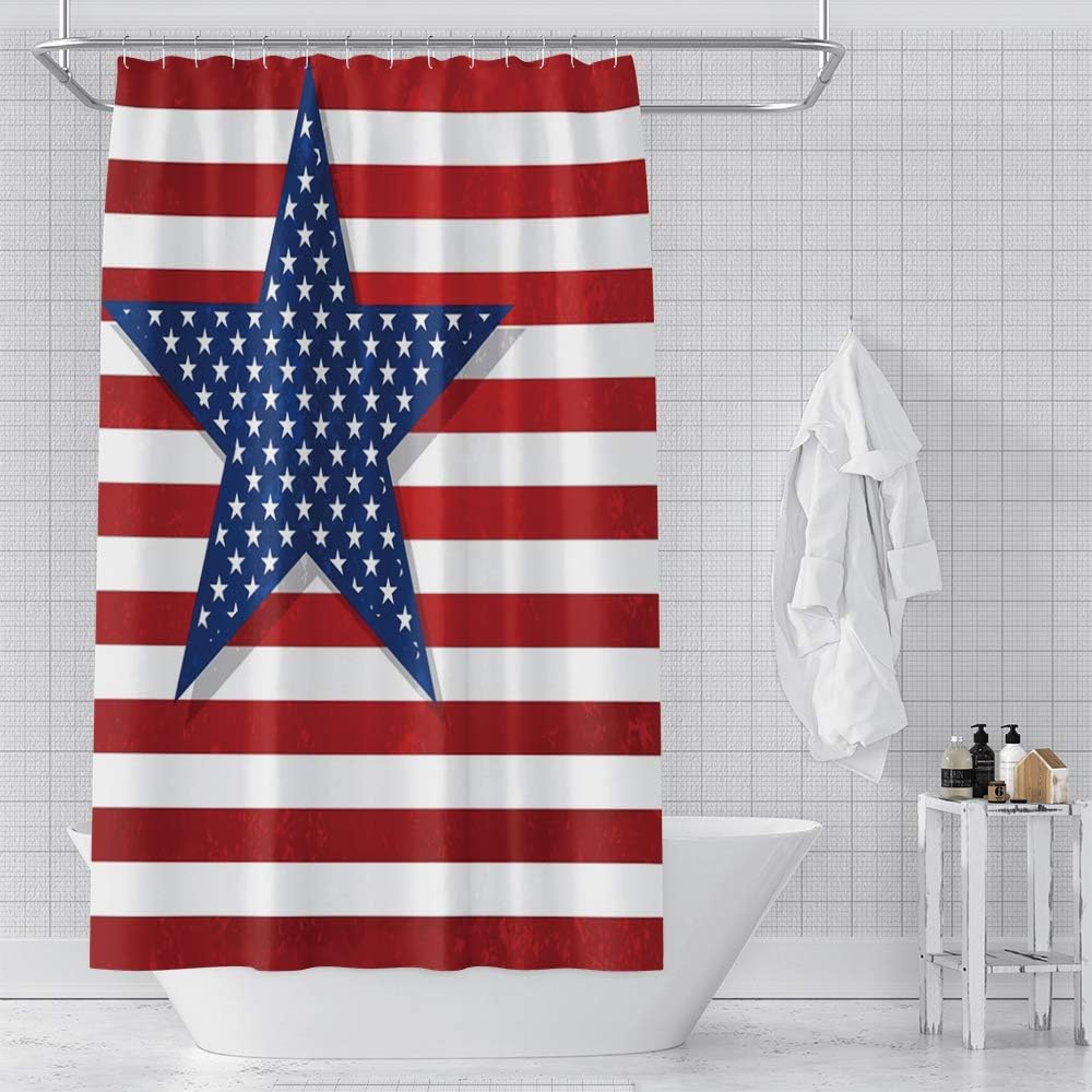 OERJU The United States of America Patriotist Design Shower Curtain USA Patriotic Stars Window Curtain Waterproof Polyester Set with Hooks 72x72inch Machine Washable