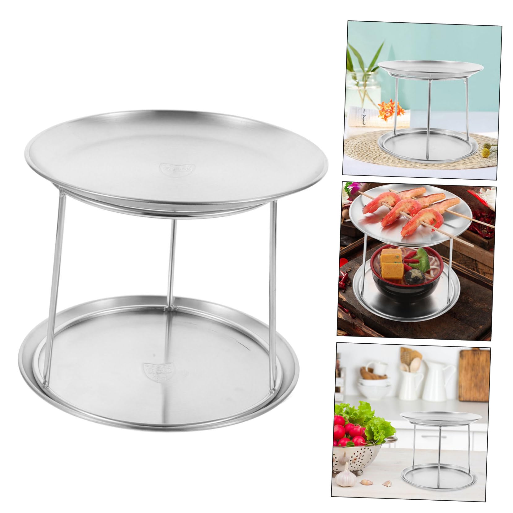 Espositore per Piatti Frutti di Mare in Acciaio Inossidabile Doppio Strato Funzione Decorativa di Stoccaggio, per Uso Quotidiano e Feste