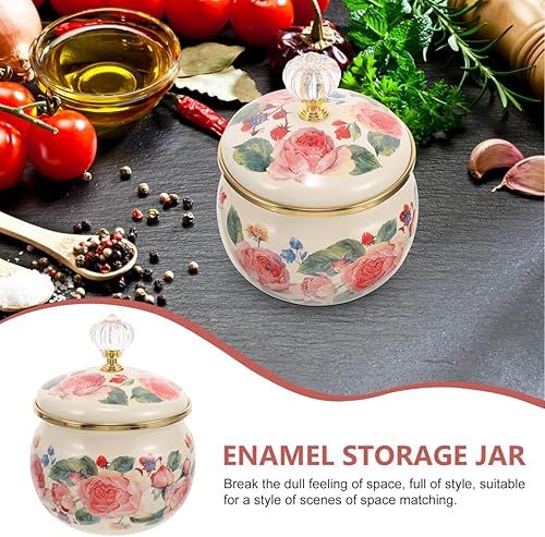 Miniatura 5 de Ciieeo Tarro de almacenamiento de esmalte con tapa de 5.31 x 3.54 x 3.54 pulgadas, recipiente de cocina hermético multiusos para galletas, dulces,