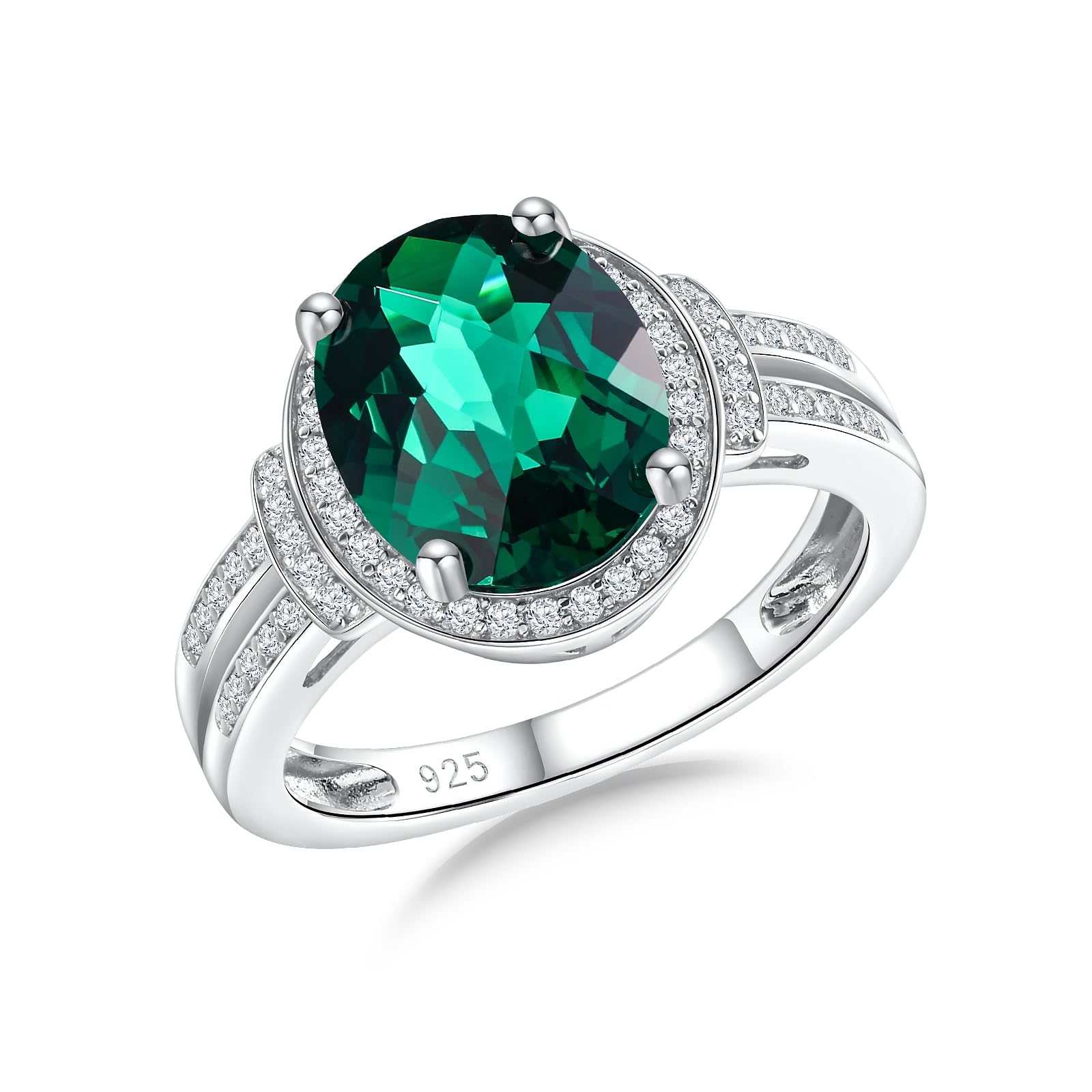 Emerald/Sapphire/Ruby/Tourmaline Rings for Women, 925 Sterling Silver Gemstone Engagement Anniversary Ring Big 6.5-8.5 Carat Birthstone Ring, Size 6 to 10 (Send Gift Box)