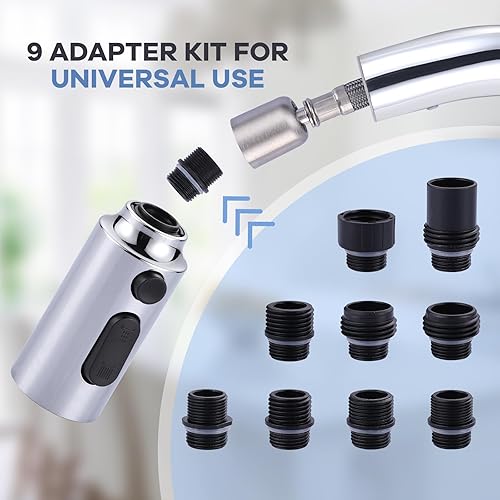 Miniatura 2 de iVIGA Cabezal de repuesto para grifo abatible, boquilla de cabezal rociador extraíble cromada de 3 funciones con 9 adaptadores para grifo de